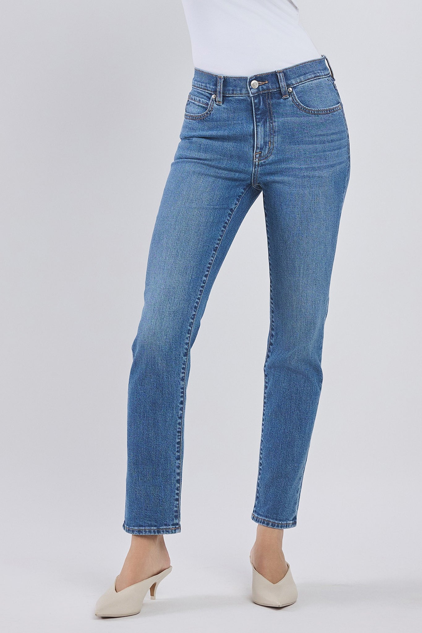 Eunina Gina slim straight jeans in plumes offering a relaxed coastal vibe, perfect for boho-chic styling from Larrea Cove.