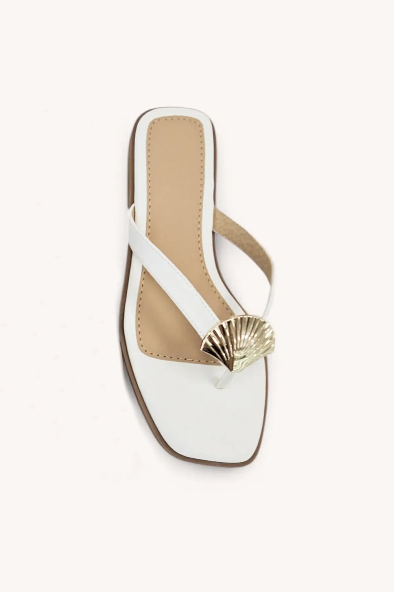 Shell Flat Sandals in White