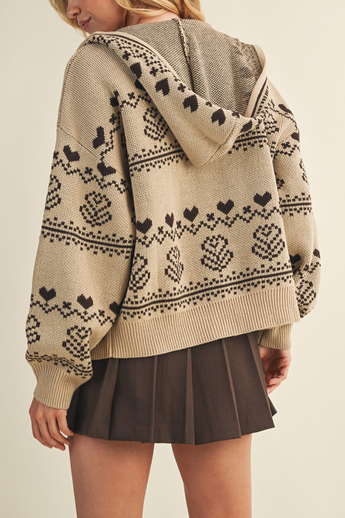 Fair Isle Knit Zip Hoodie