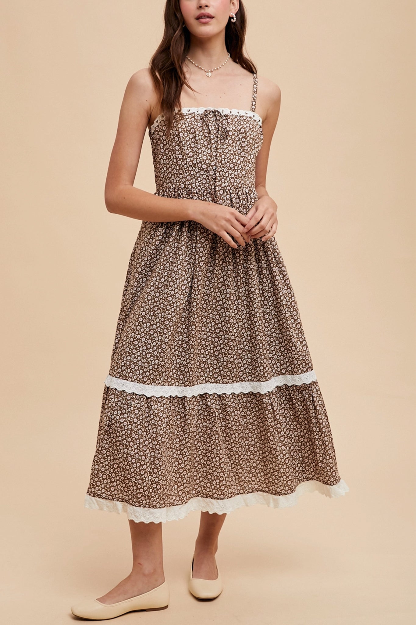 Larrea Cove lace overlay maxi dress in ethereal white, perfect for boho coastal vibes and breezy summer elegance