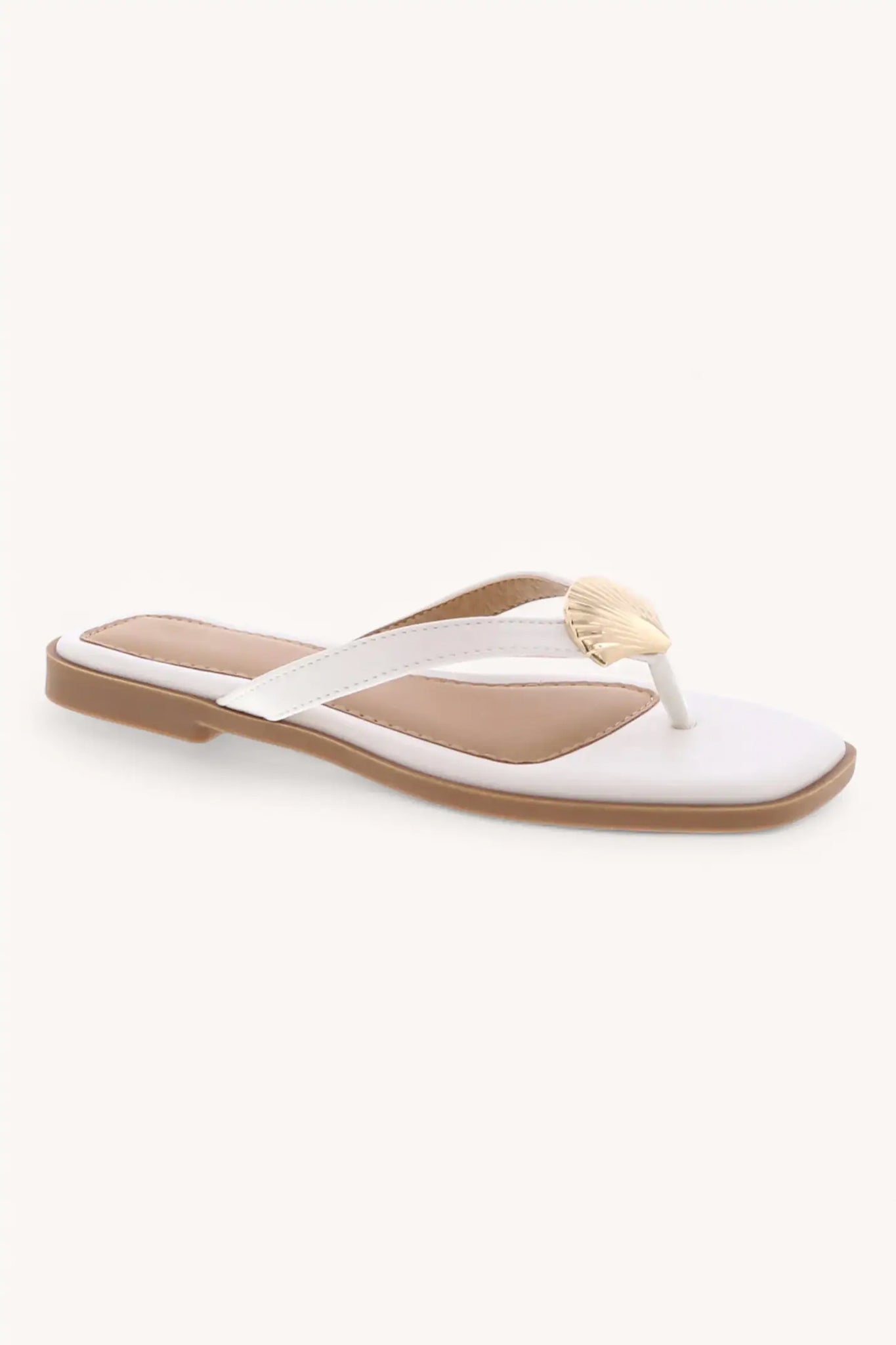 Shell Flat Sandals in White