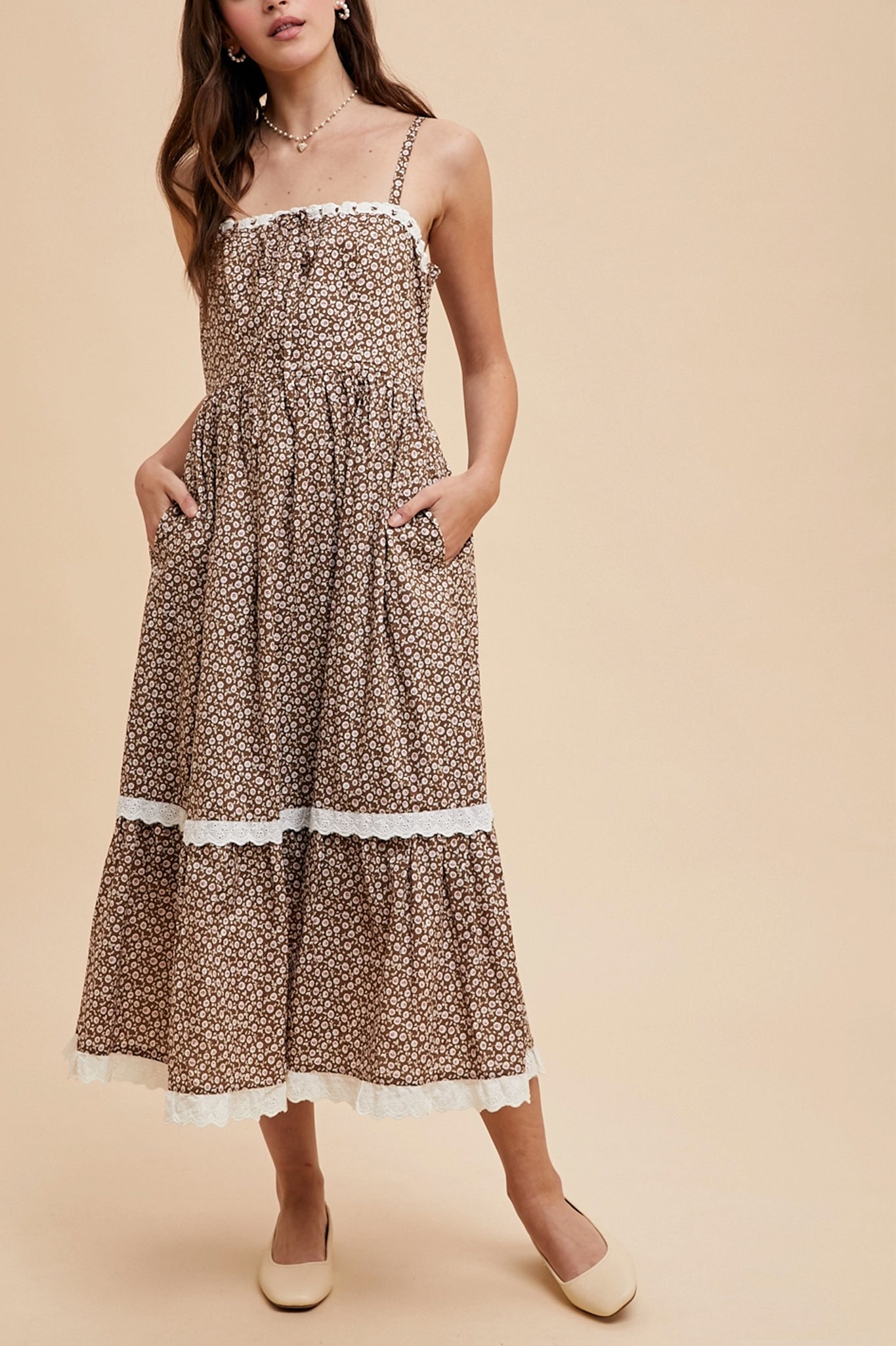 Ethereal lace overlay maxi dress in ivory, perfect for coastal escapes. A boho dress from Larrea Cove's new arrivals collection.