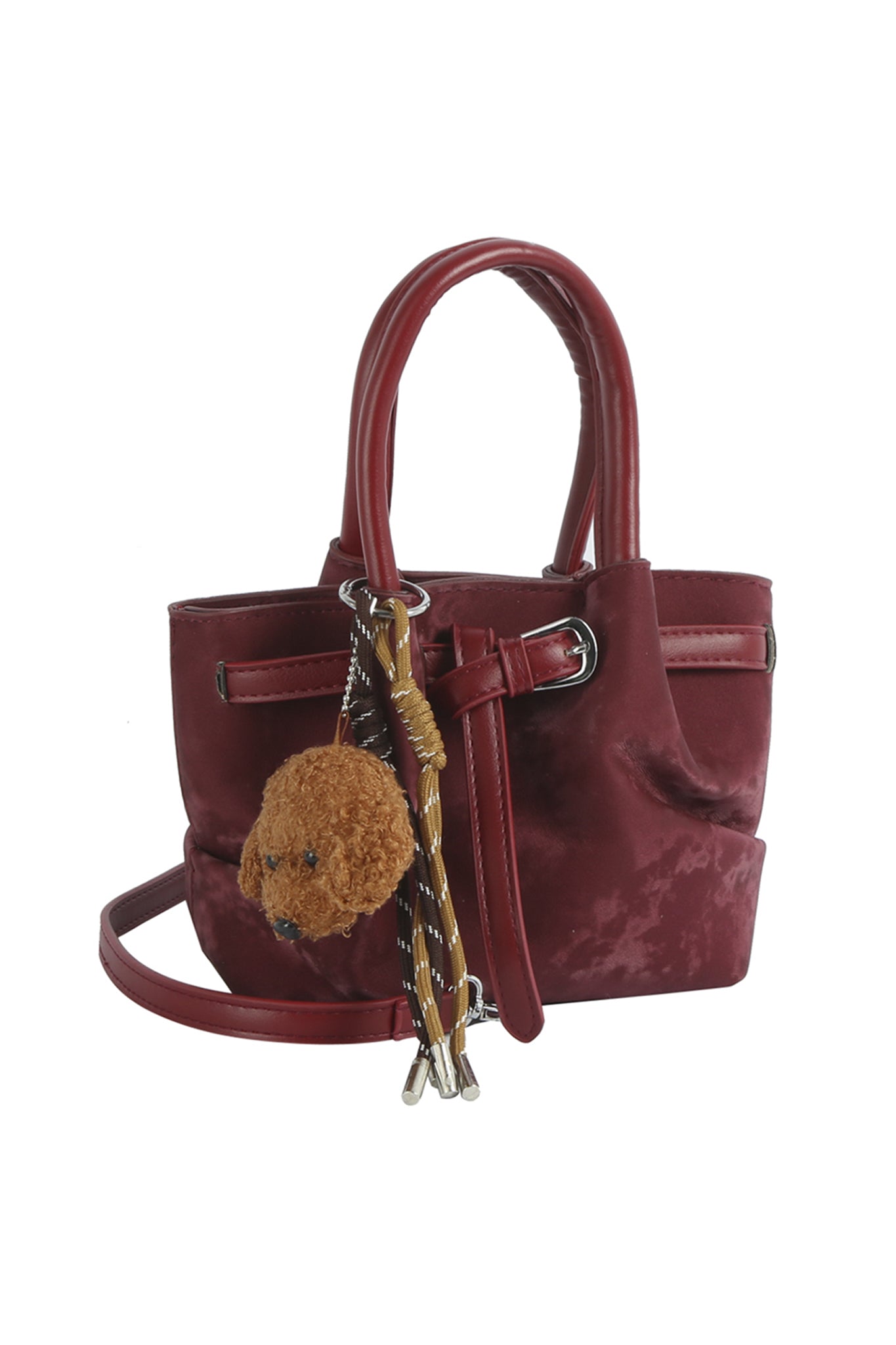 Satchel with Bag Charms in Burgundy