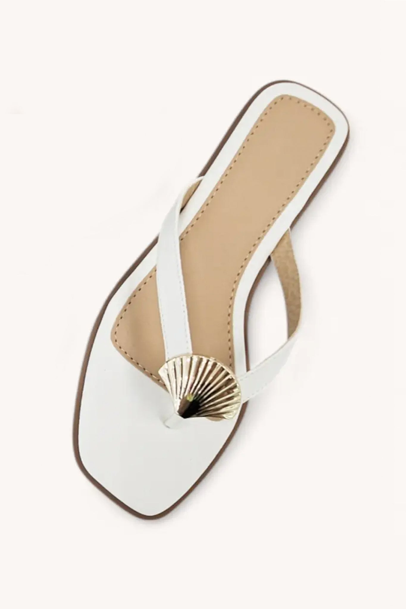Shell Flat Sandals in White