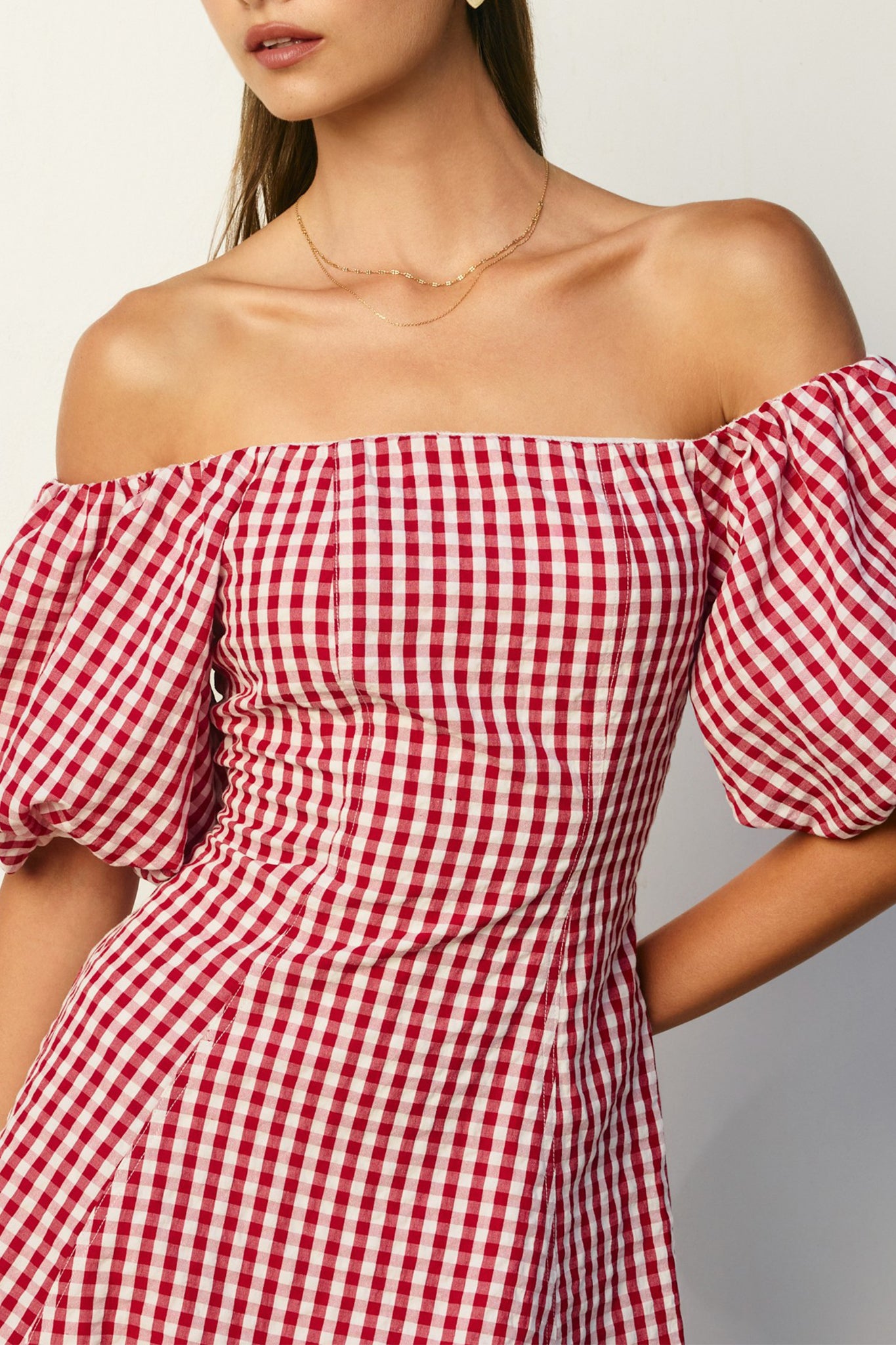 Gingham Off The Shoulder Mini Dress