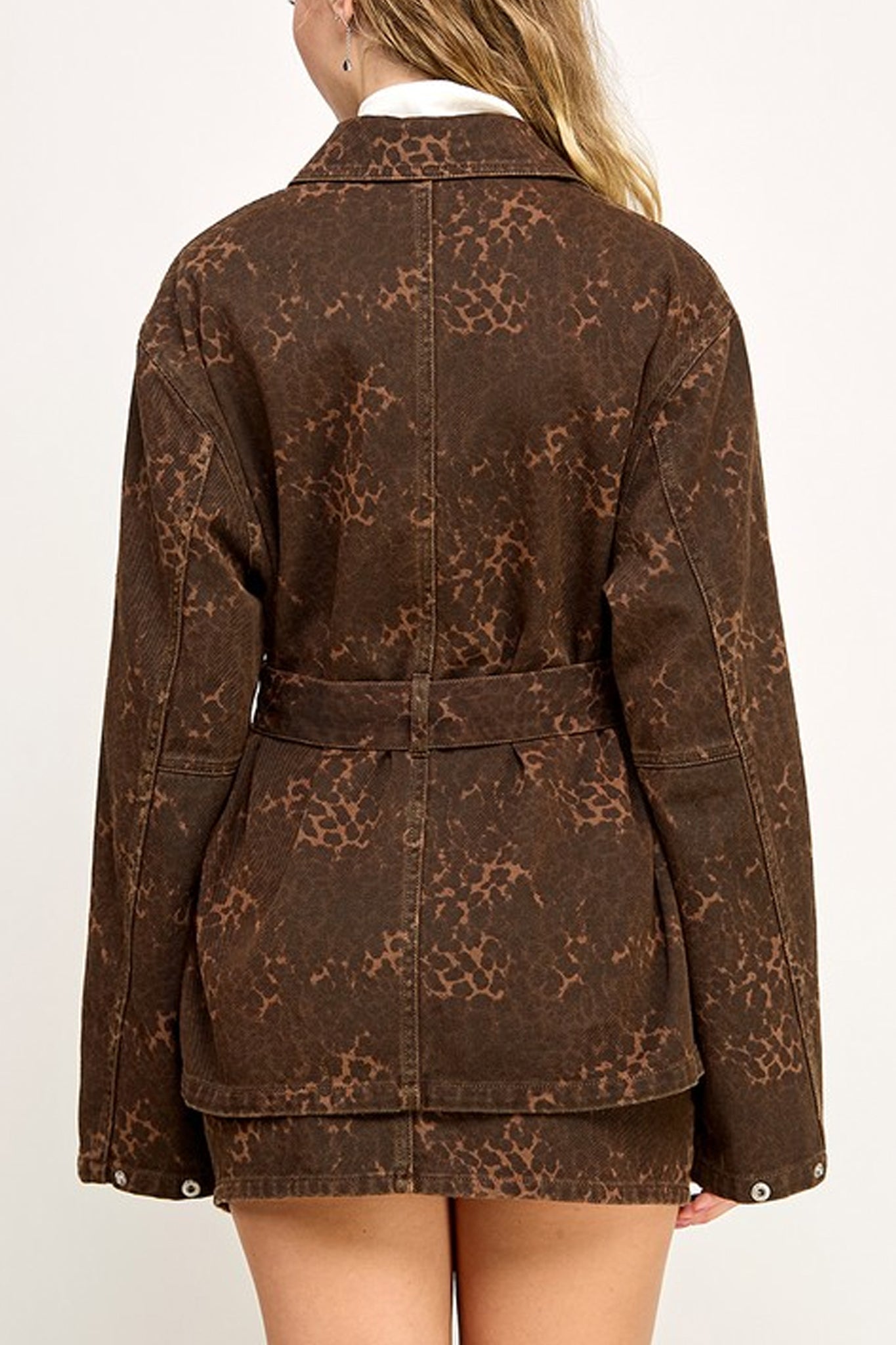 Oversized Leopard Belted Denim Jacket