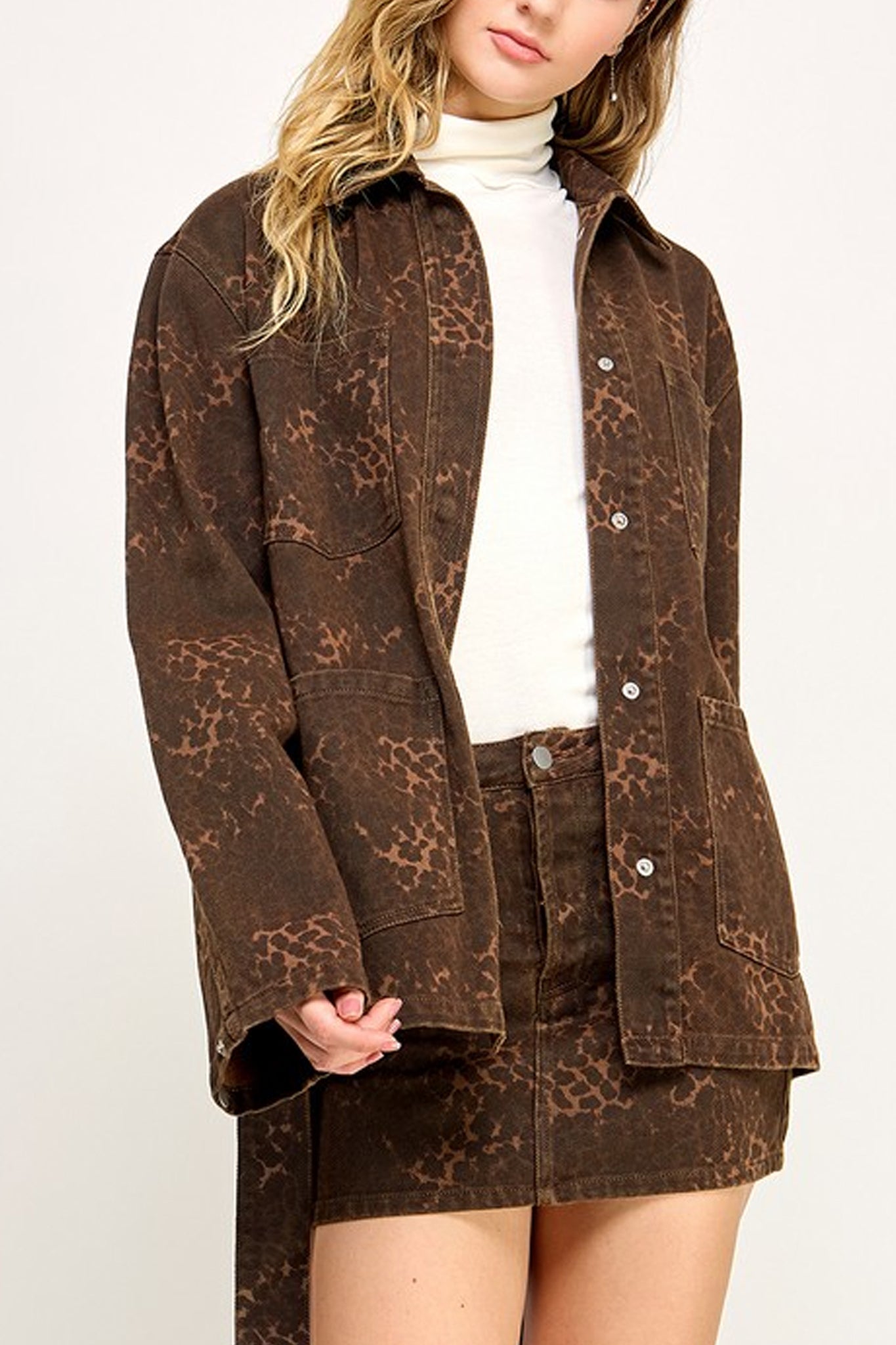 Oversized Leopard Belted Denim Jacket