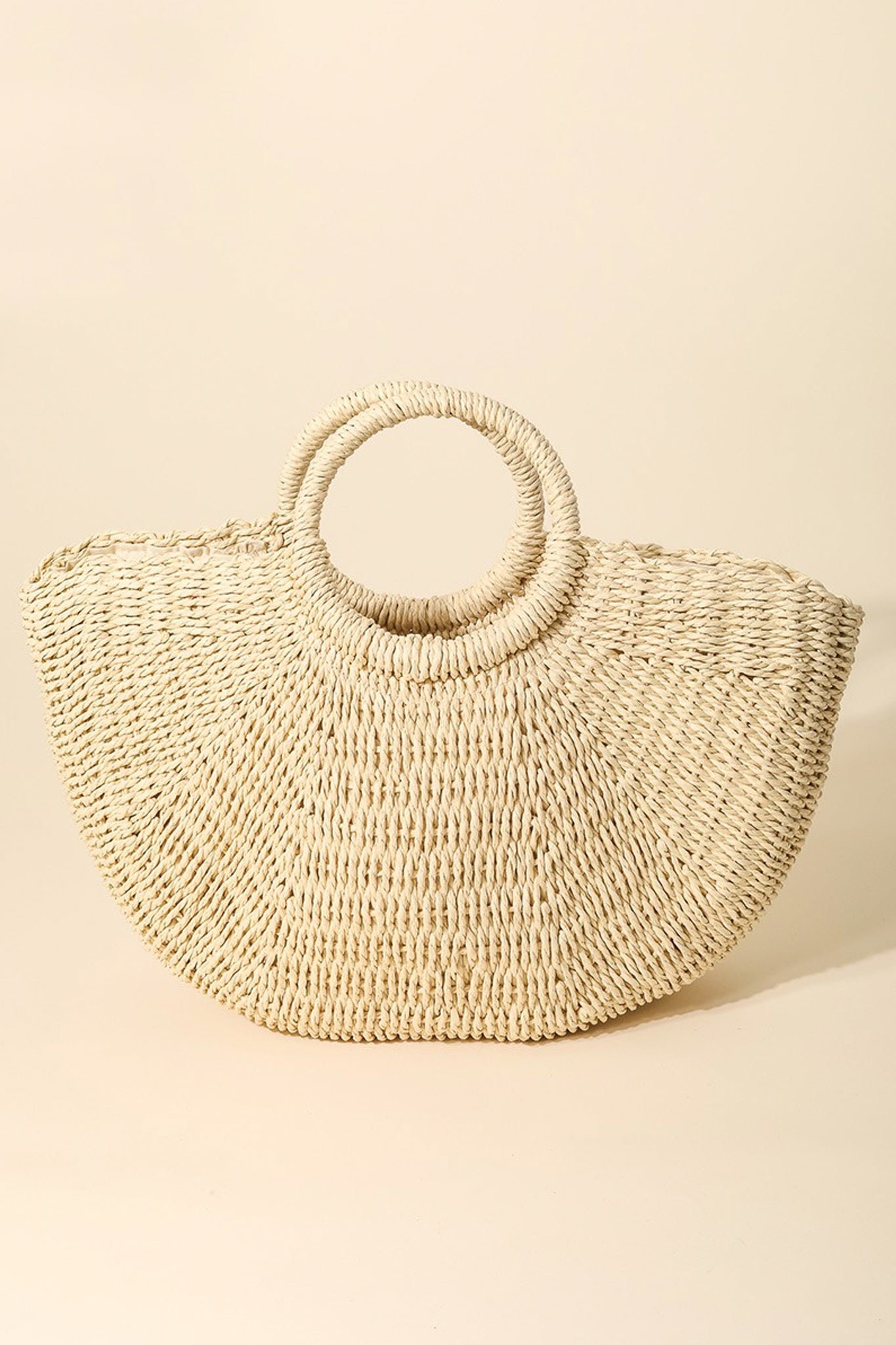 Marra Circle Handle Straw Bag in Ivory