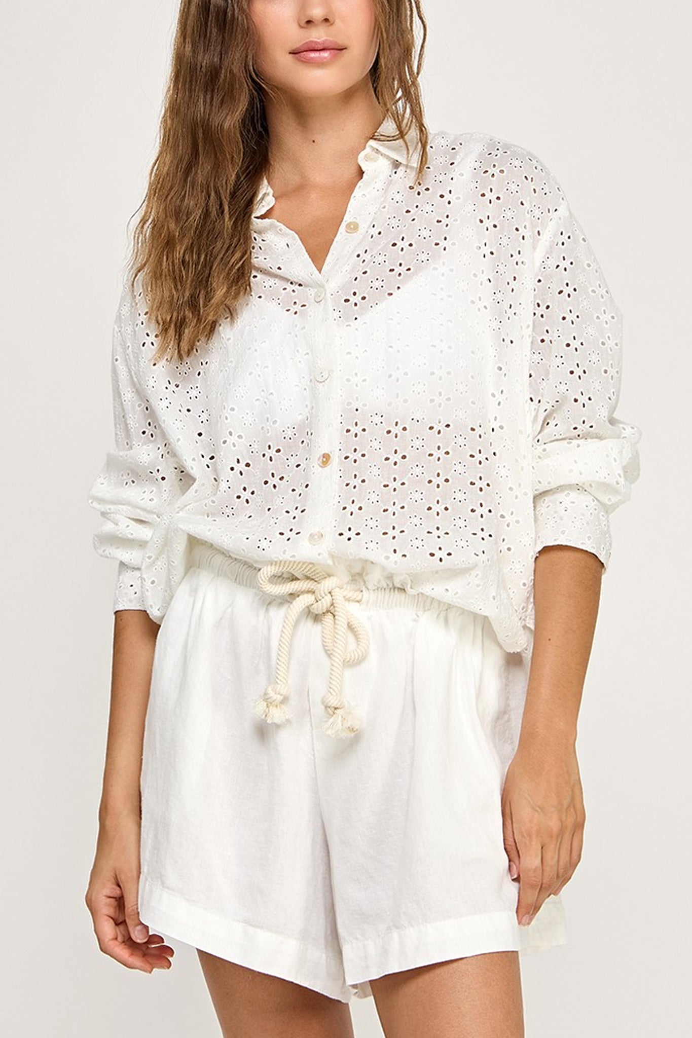 Eyelet Button Down Shirt