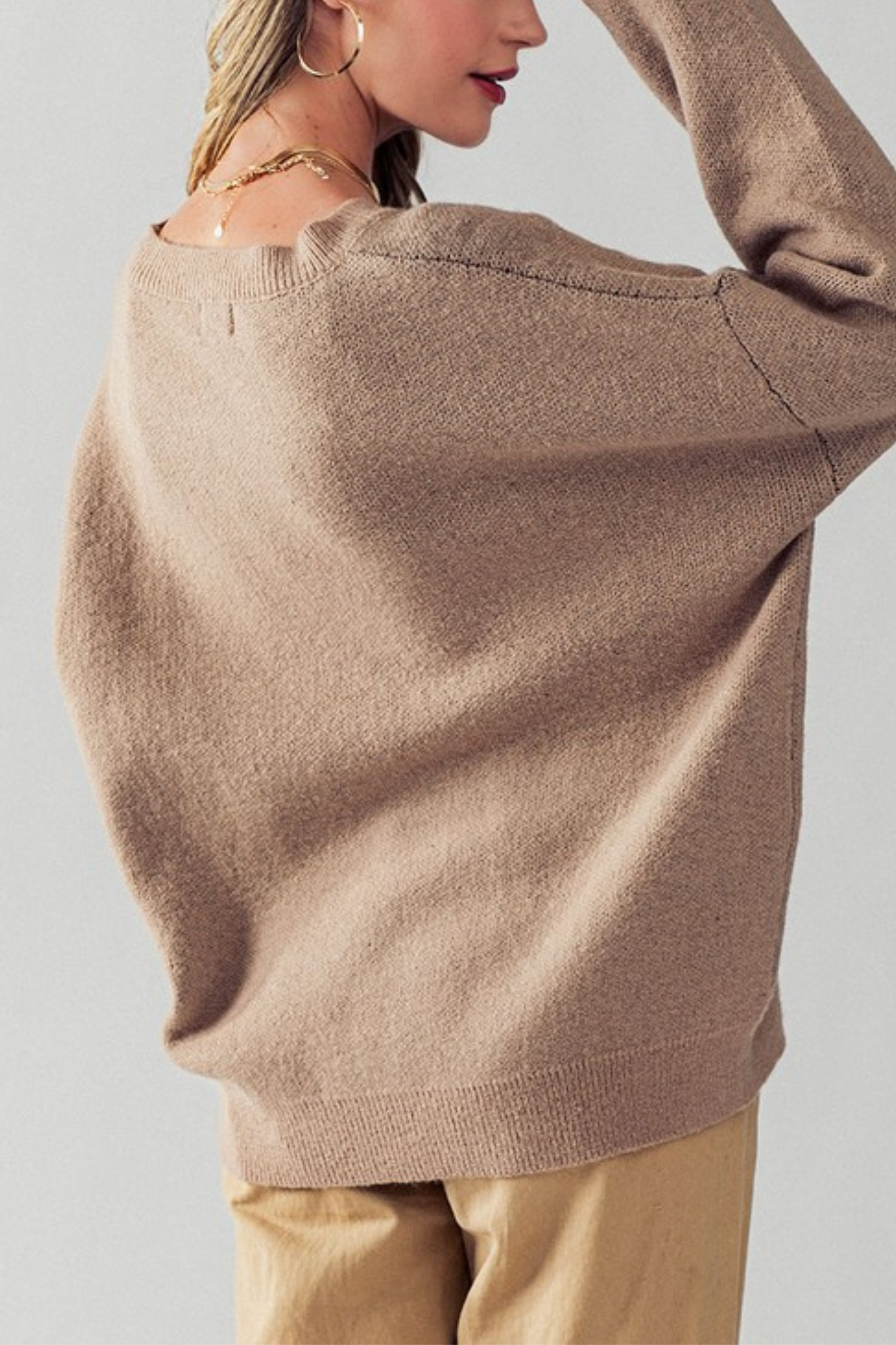 View 3 of Dog Mom Pullover in Taupe, a Sweaters from Larrea Cove. Detail: .