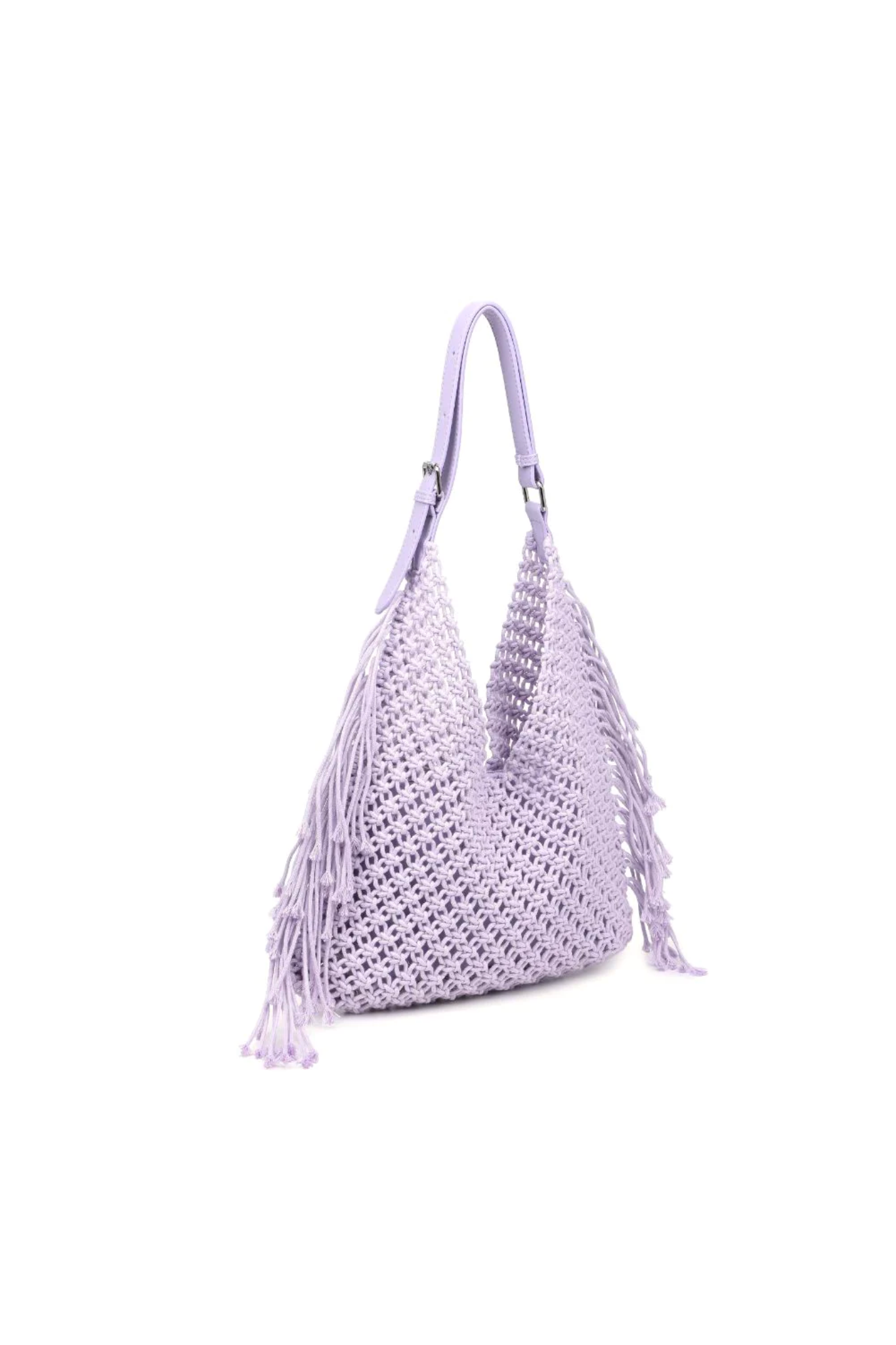 View 2 of Ariel Crochet Hobo Bag in Lilac, a Bags from Larrea Cove. Detail: .