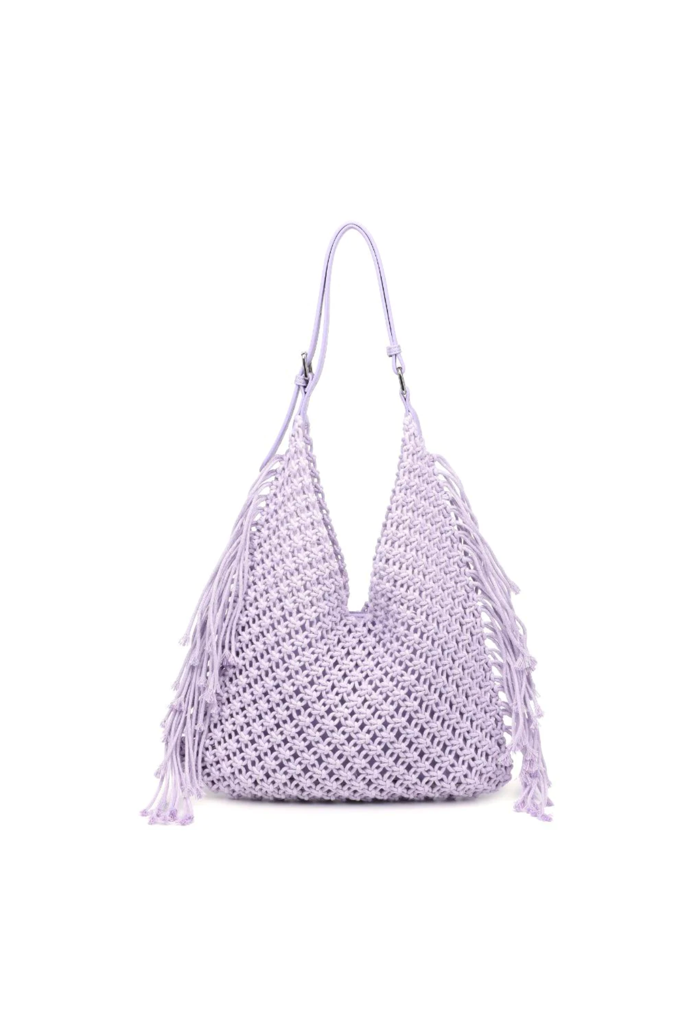 View 3 of Ariel Crochet Hobo Bag in Lilac, a Bags from Larrea Cove. Detail: .