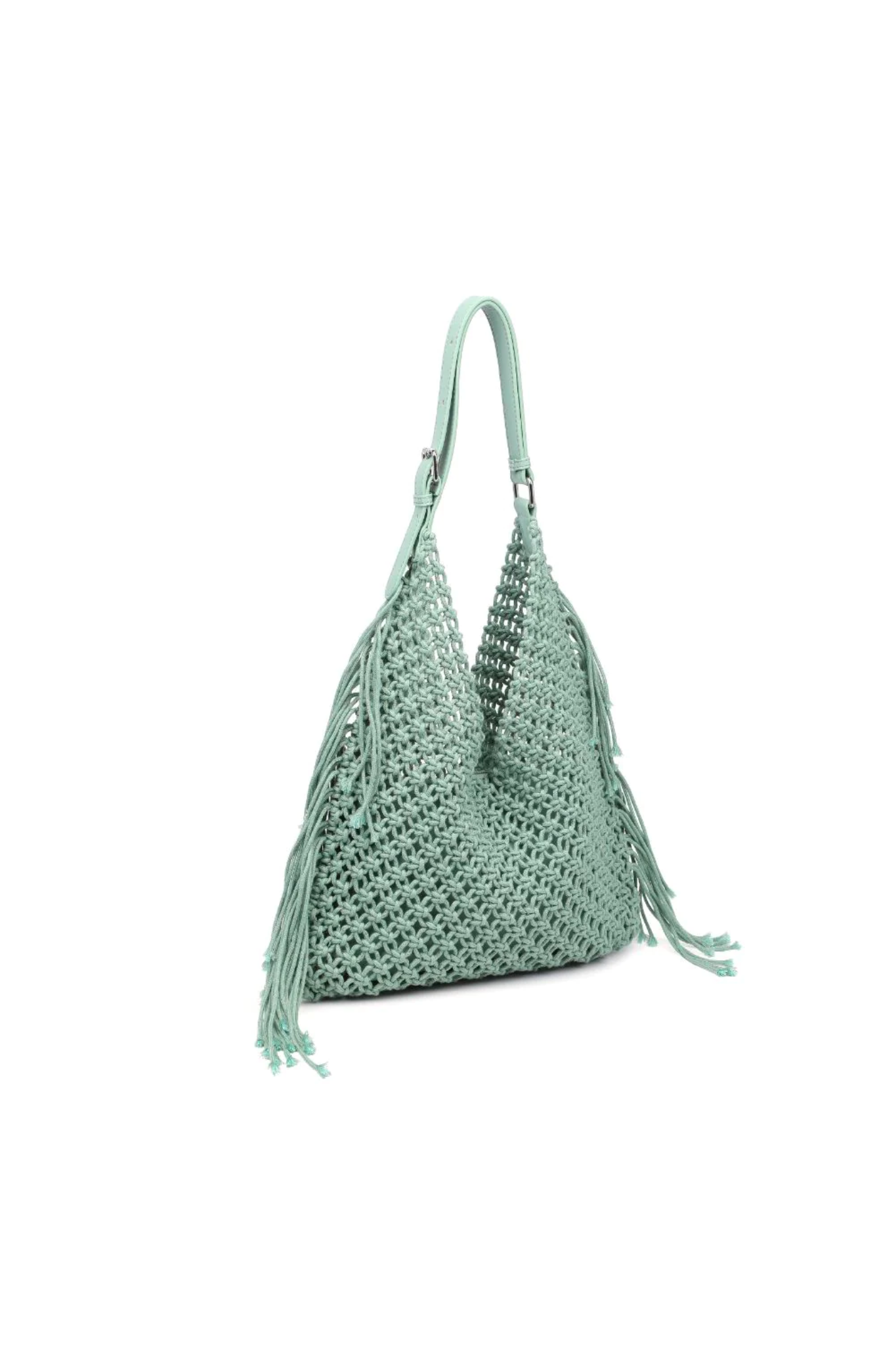 View 3 of Ariel Crochet Hobo Bag in Sage, a Bags from Larrea Cove. Detail: .