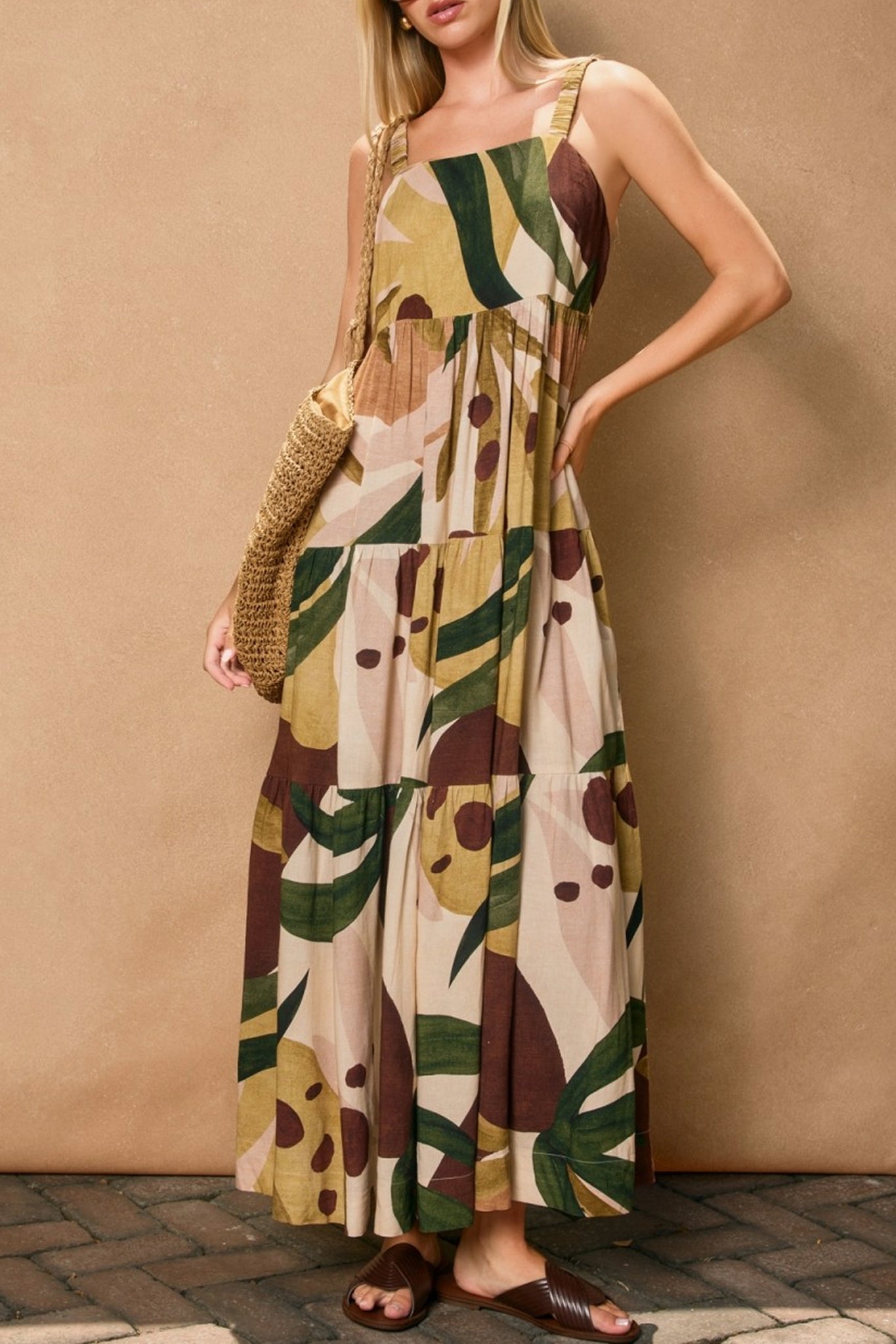 Embrace boho elegance in this Margo Babydoll Tiered Maxi Dress, a dreamy addition to Larrea Cove's coastal dresses collection.