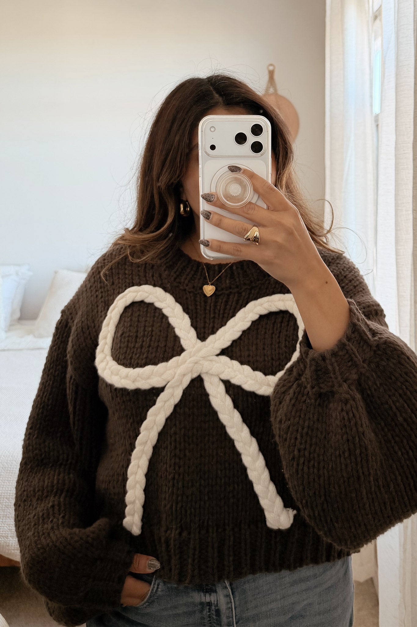 Braided Bow Chunky Knit Sweater