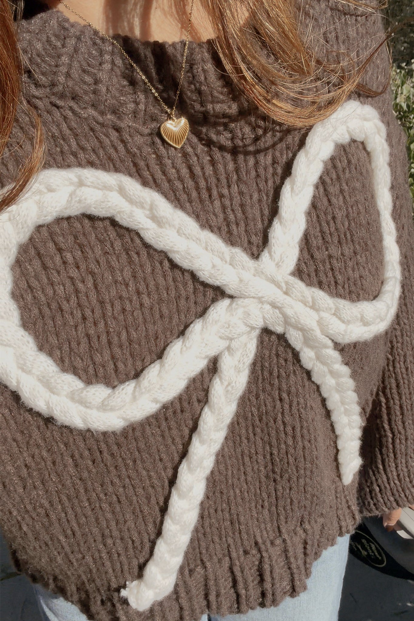 Braided Bow Chunky Knit Sweater