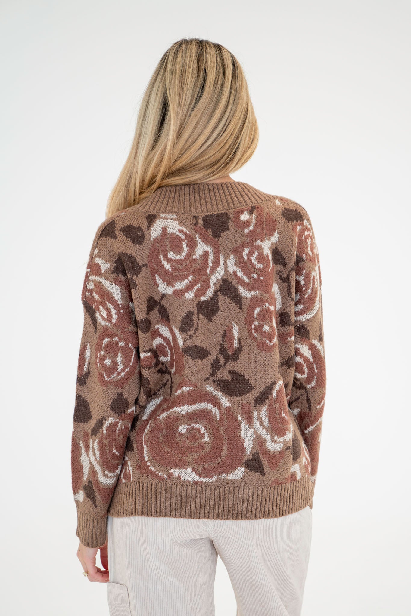 View 3 of Camellia V-Neck Sweater, a Sweaters from Larrea Cove. Detail: .