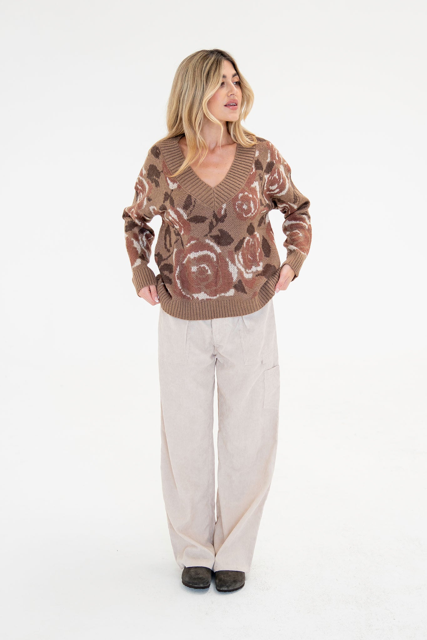 View 2 of Camellia V-Neck Sweater, a Sweaters from Larrea Cove. Detail: .