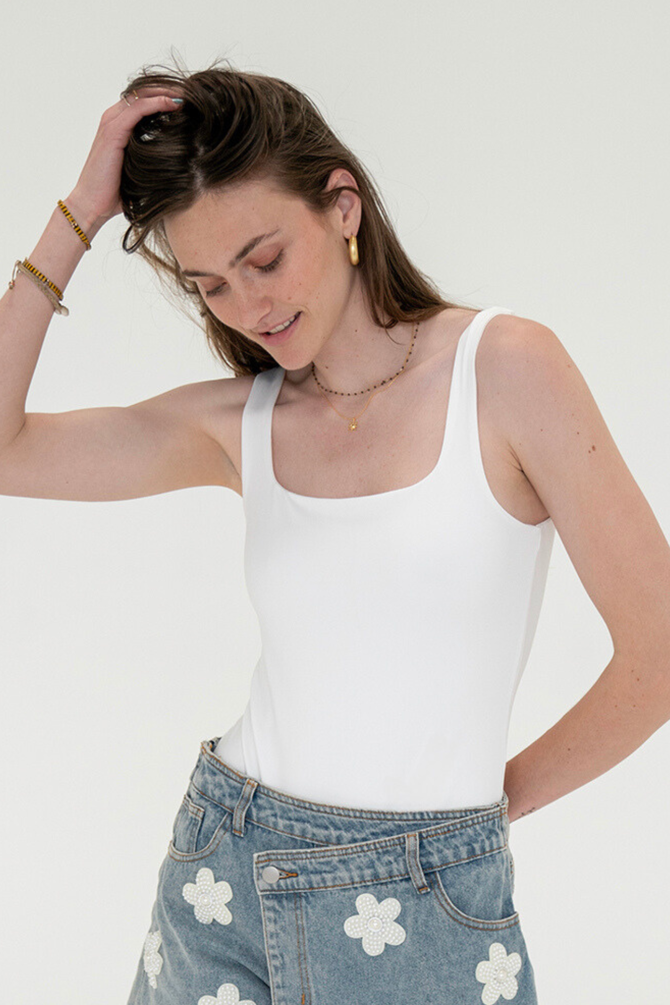 Cara Square Neck Bodysuit in Ivory