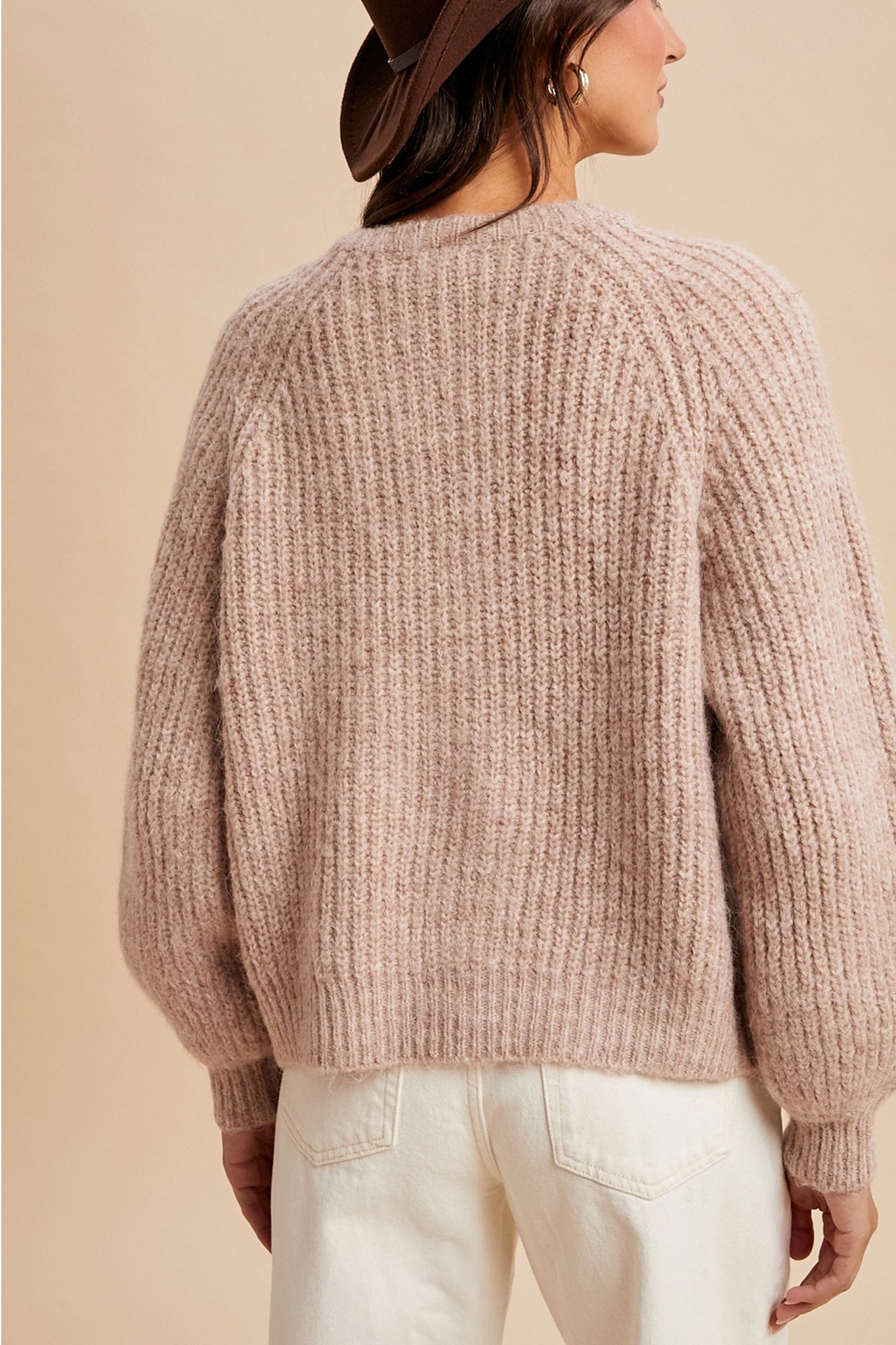 Embrace coastal charm with Larrea Cove's dusty rose knit cardigan, a new arrivals outerwear piece perfect for boho layering.
