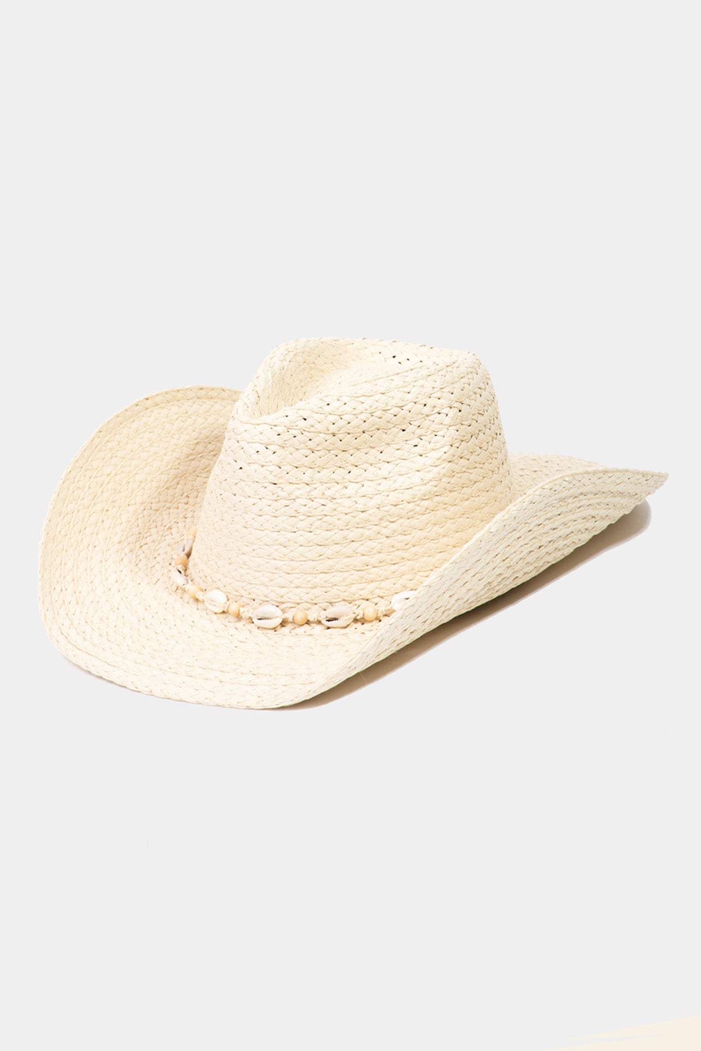 Cowrie Shell Straw Cowboy Hat in Ivory