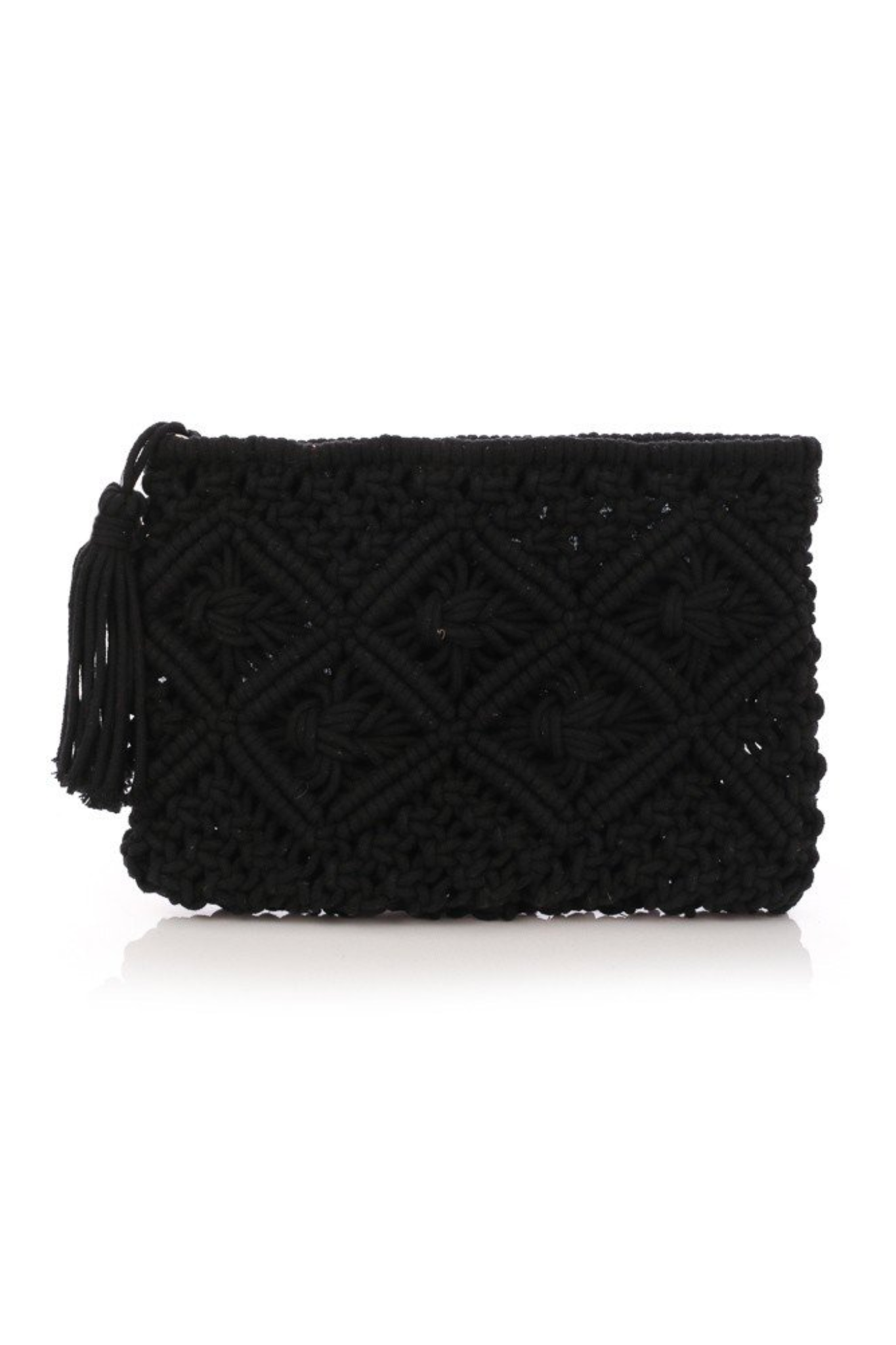 Crochet Tassel Clutch in Black