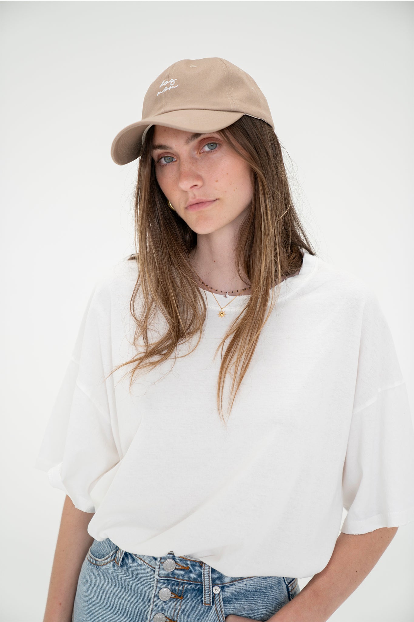 View 2 of Dog Mom Hat in Khaki, a Hats from Larrea Cove. Detail: .