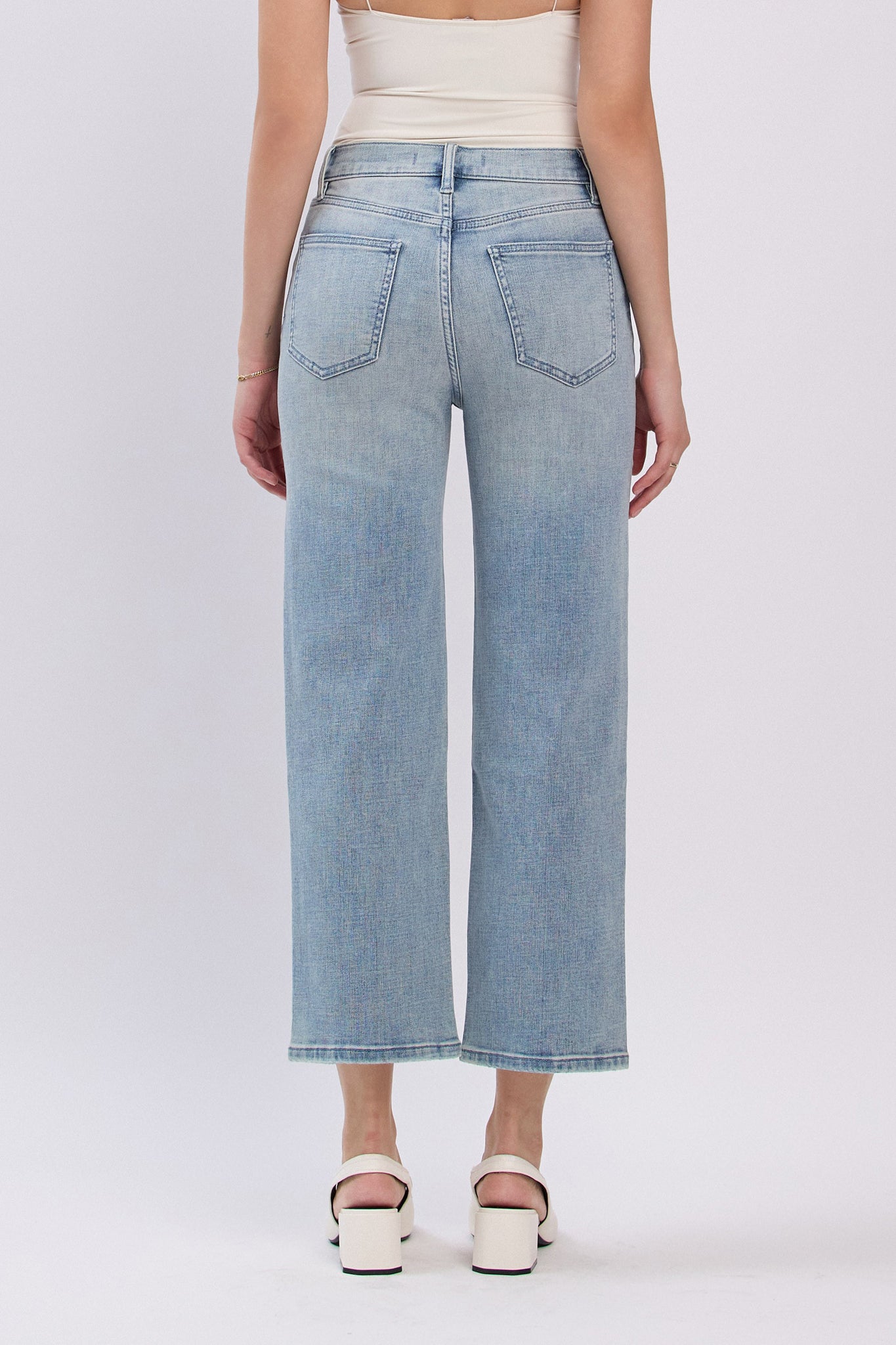 Eunina Dawn wide leg jeans in Mariposa Lily, a boho staple for effortless coastal style in Larrea Cove's collection.
