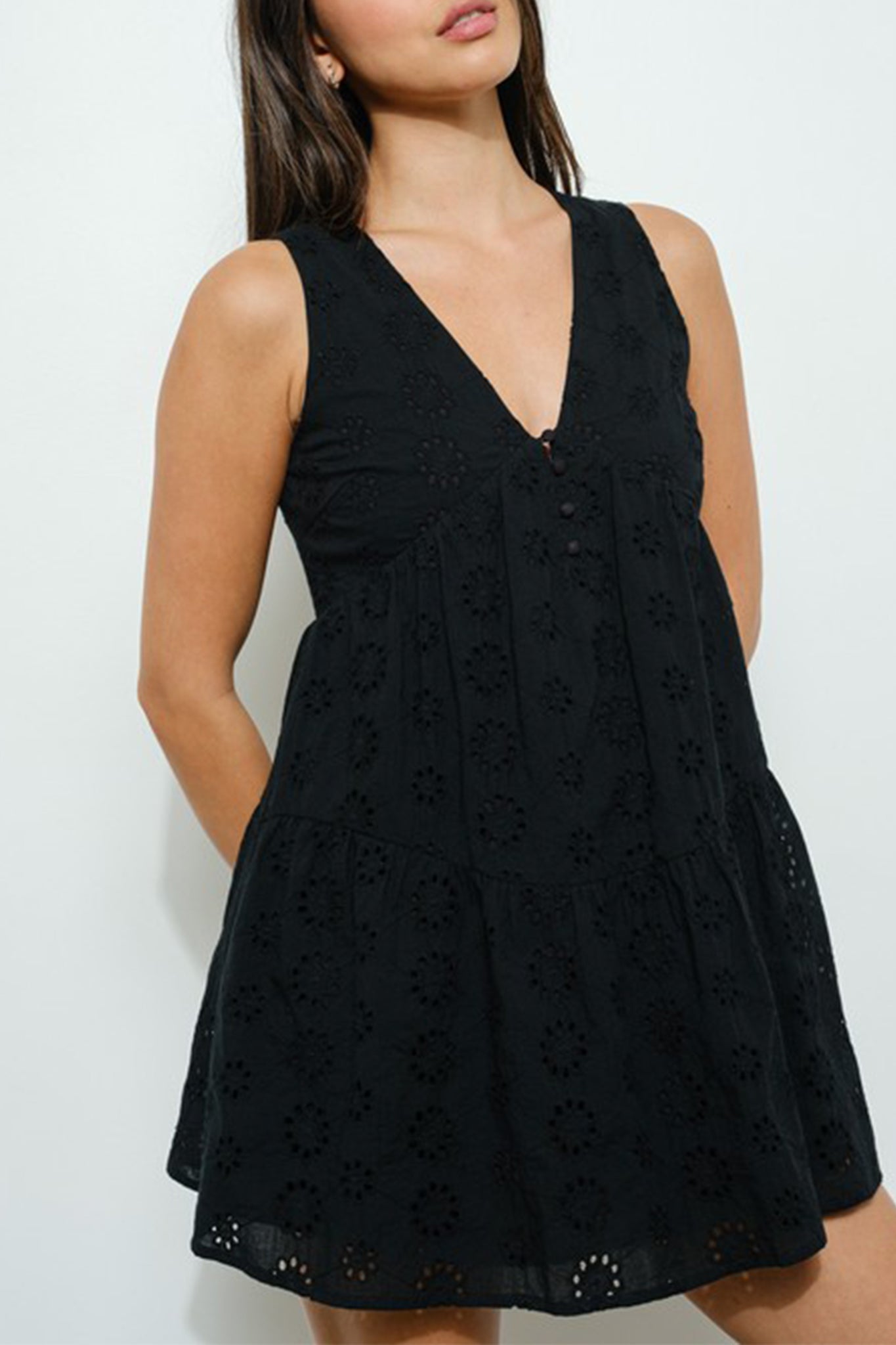 black eyelet mini dress Enlighten Me Eyelet Mini Dress main image 0