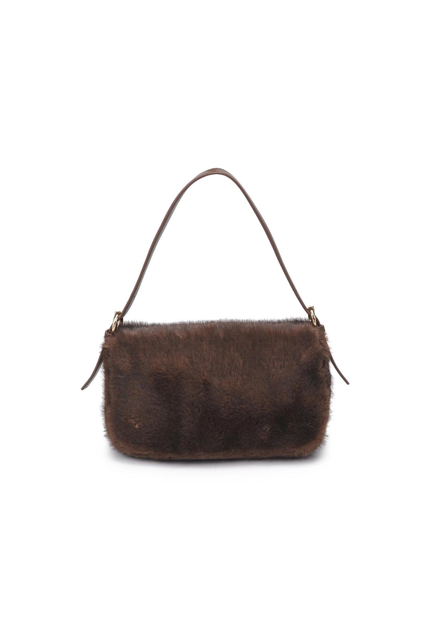 Luxurious faux fur shoulder bag in rich chocolate, perfect for elevating any boho coastal ensemble from Larrea Cove.