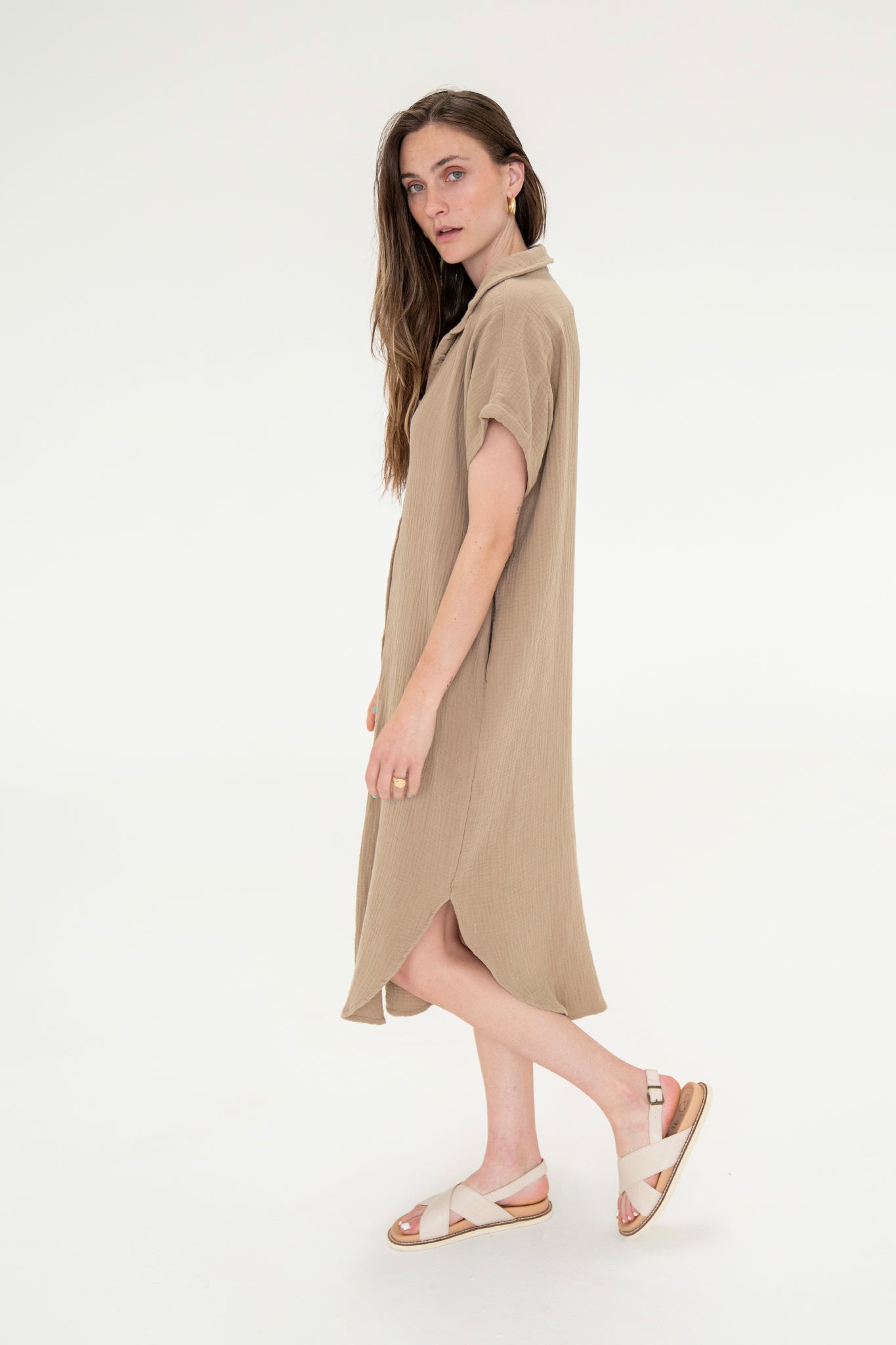 View 2 of Ferlo Maxi Shirt Dress, a Dresses from Larrea Cove. Detail: .