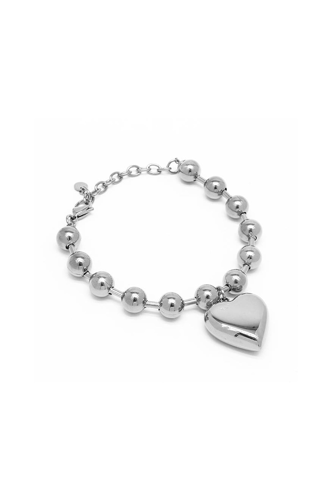 Golden heart charm bracelet in silver, a new arrival in Larrea Cove's jewelry collection, exuding boho coastal elegance.