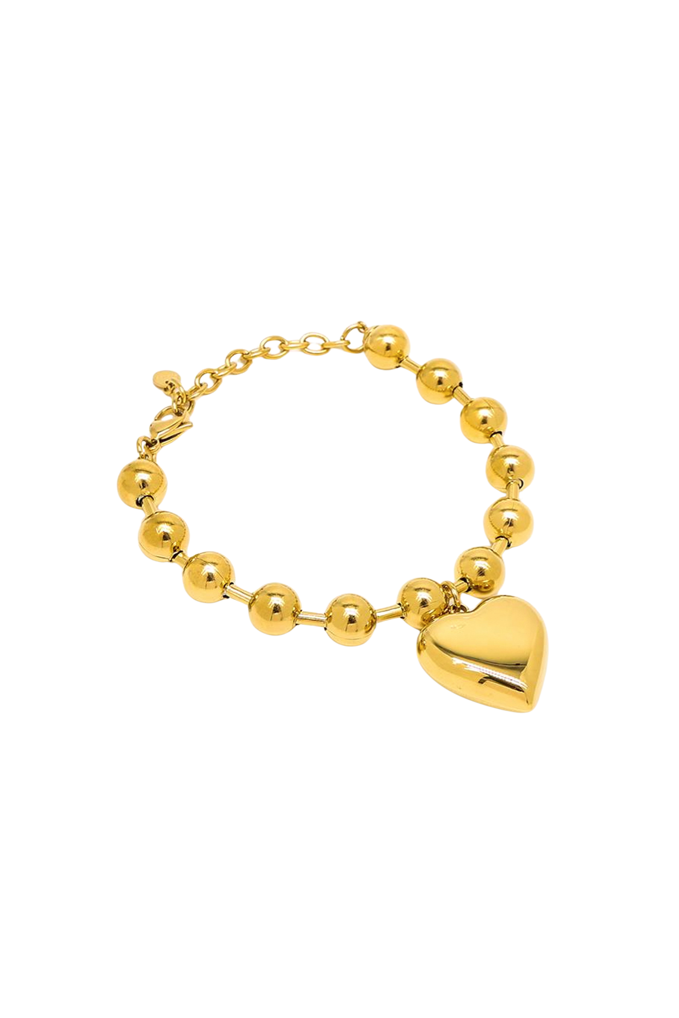 Golden heart charm bracelet in gold from Larrea Cove, a delicate addition to your boho coastal jewelry collection.
