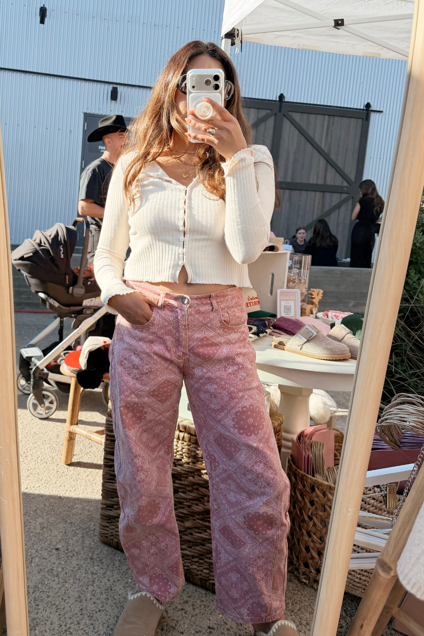 High Noon Paisley Barrel Jeans in Washed Pink