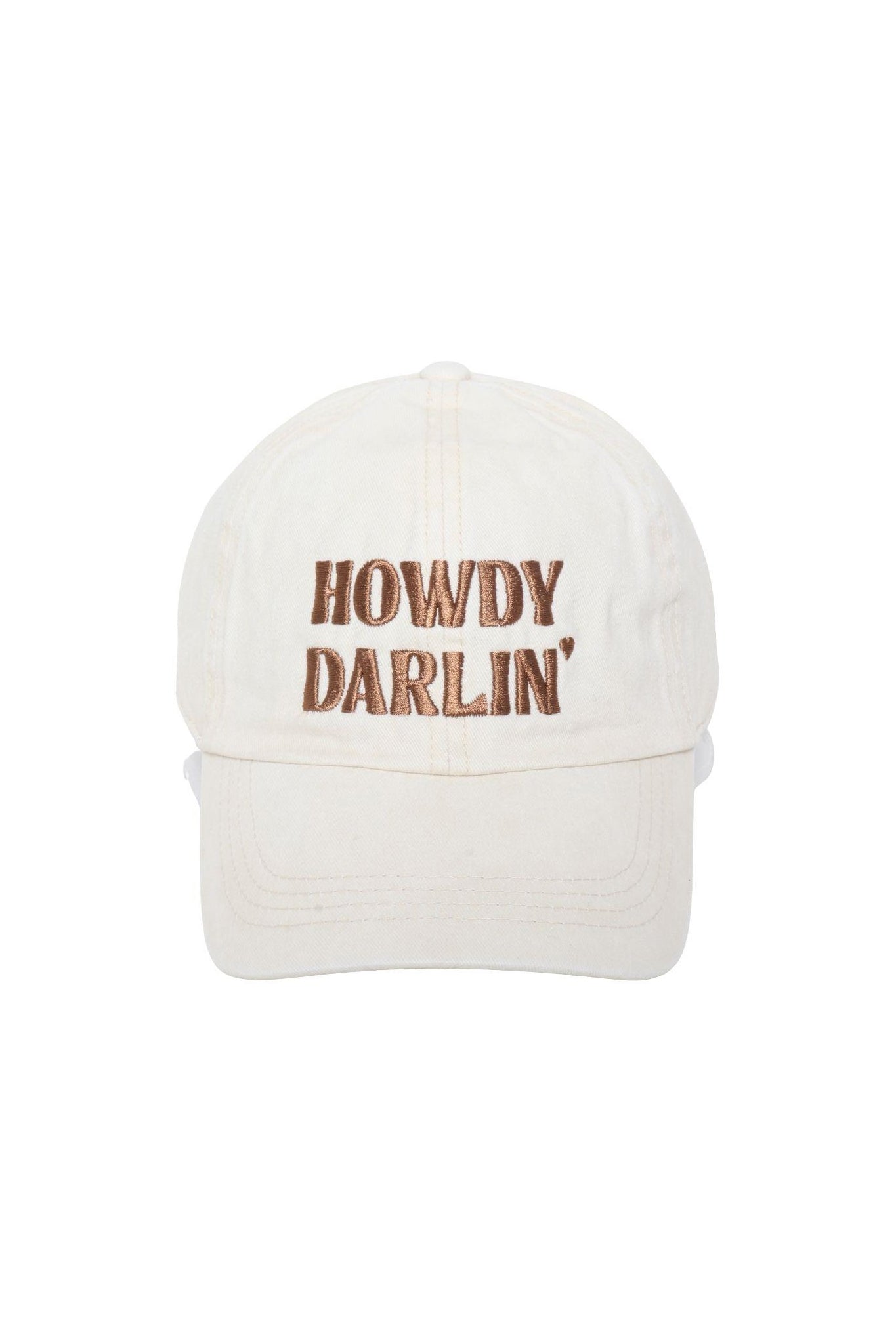 Howdy Darlin’ embroidered baseball cap adds a playful touch to your coastal adventures, perfect for new arrivals in Larrea Cove accessories.