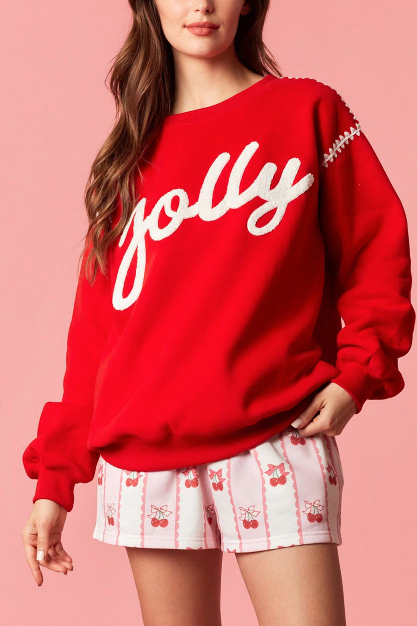 Jolly Contrast Stitching Sweatshirt in Red
