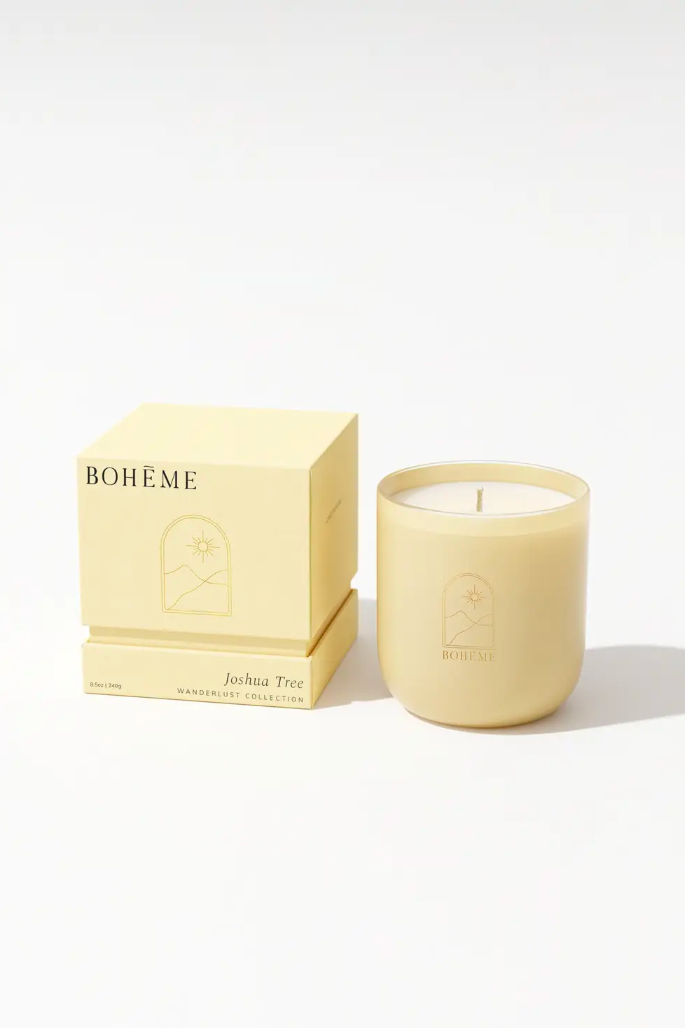 Boheme Joshua Tree Candle in a decorative jar, featuring a natural, earthy design. The candle is part of Boheme's new product line for May 2023, categorized under home fragrances.