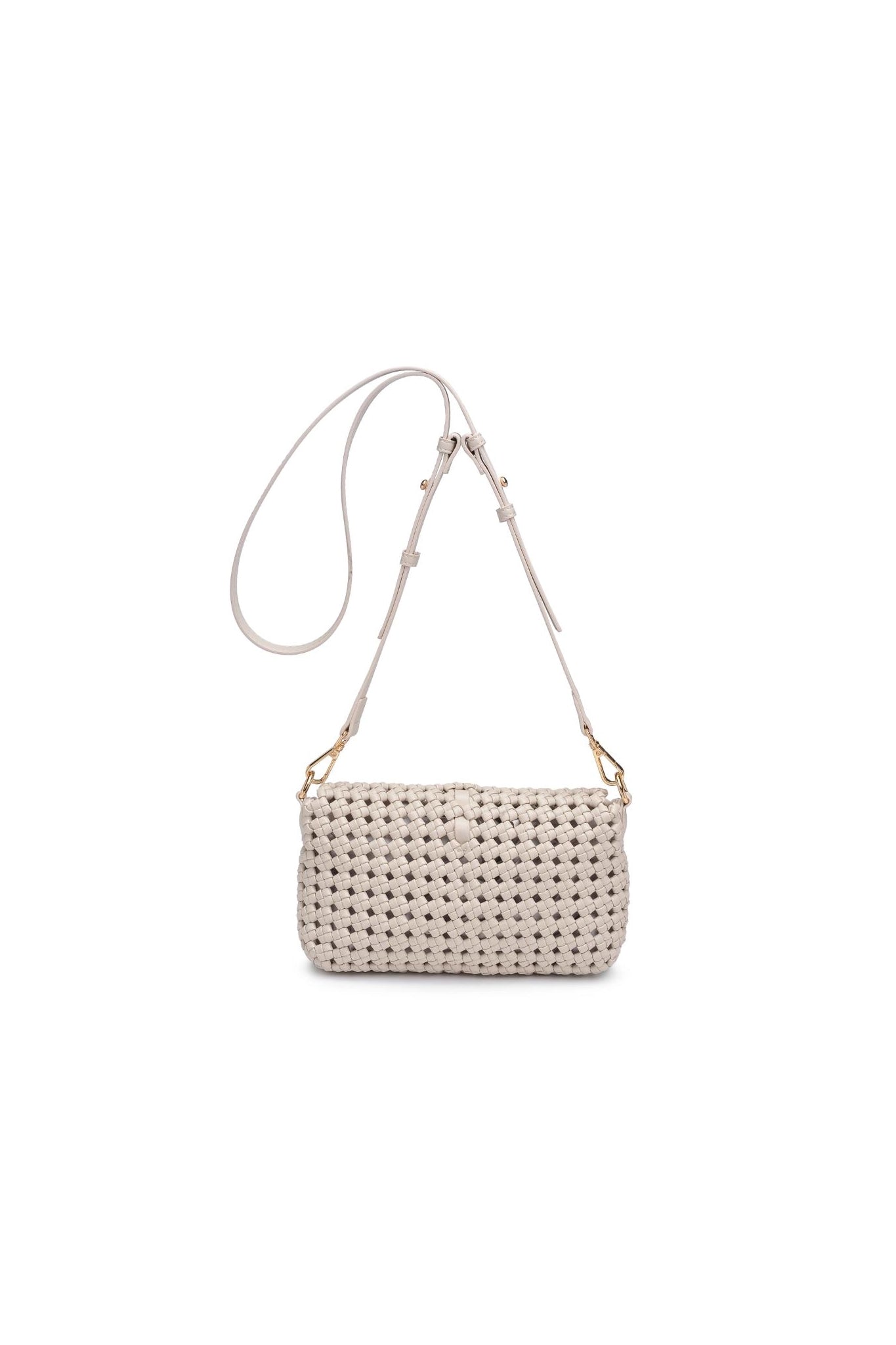 Larrea Cove's Knot Woven Crossbody in oatmilk, a chic boho accessory from our new arrivals collection, perfect for coastal outings.
