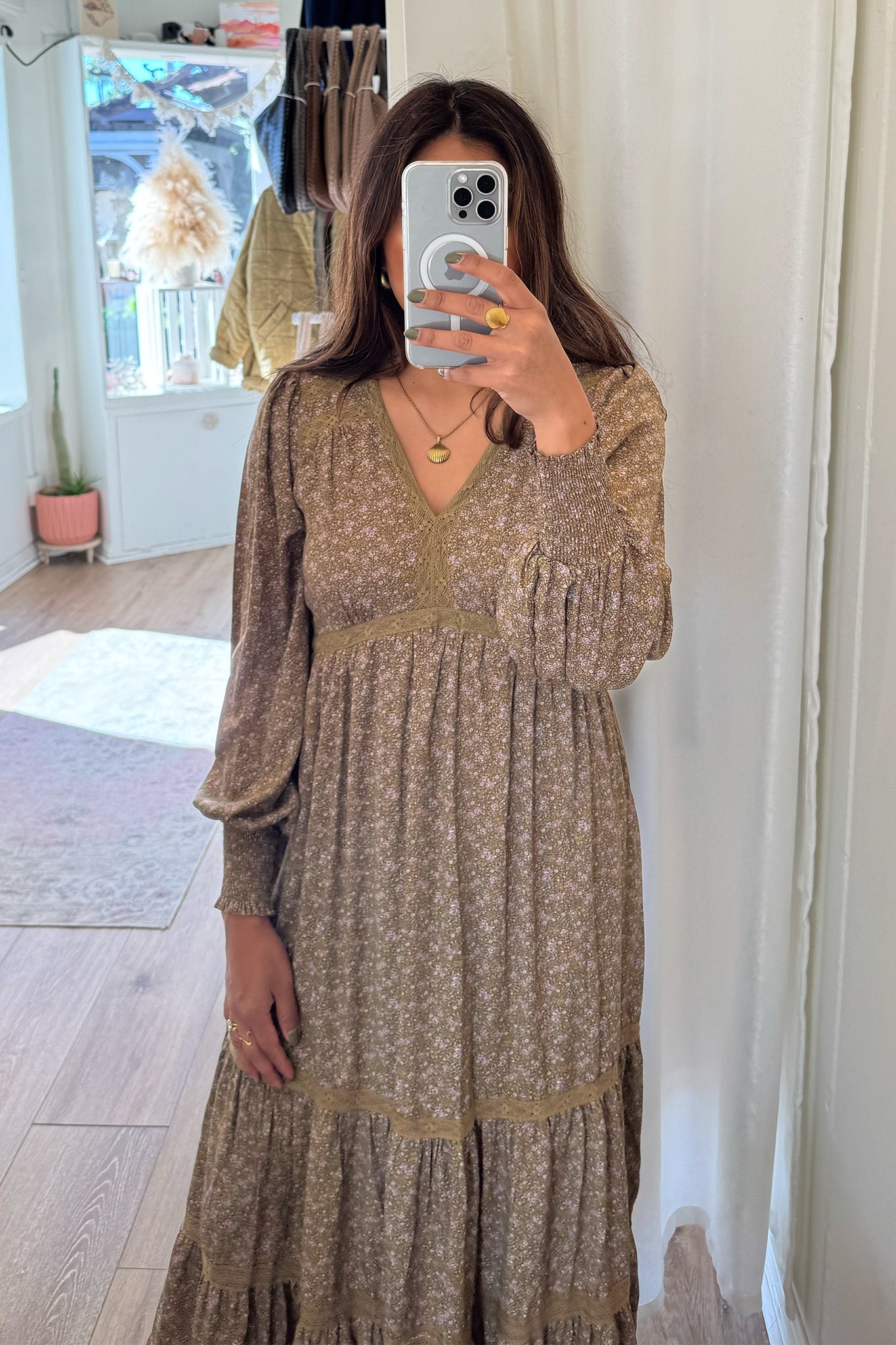 Lace Trim Floral Midi Dress