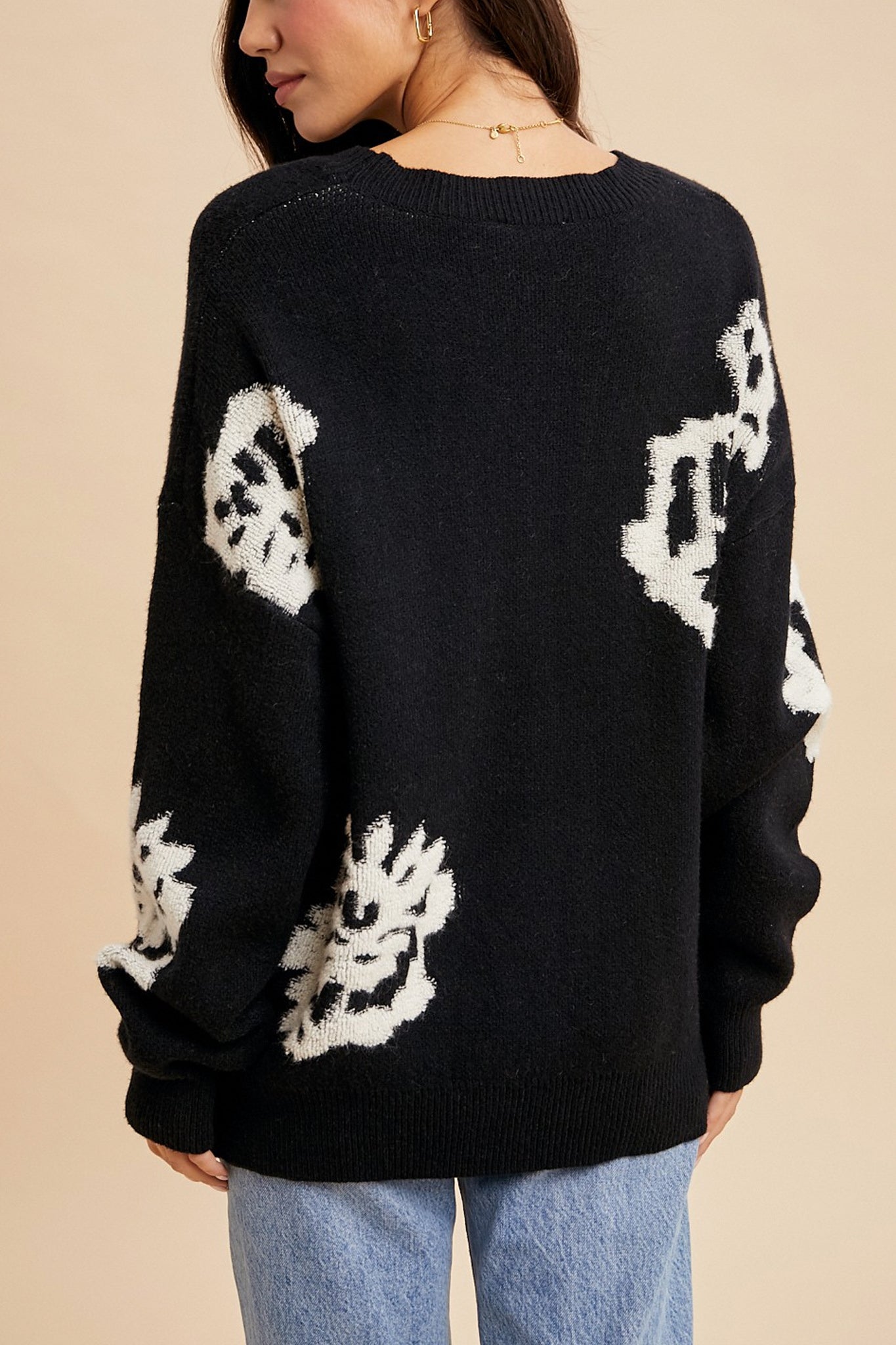 Lanta Floral Intarsia Knit Sweater in Black