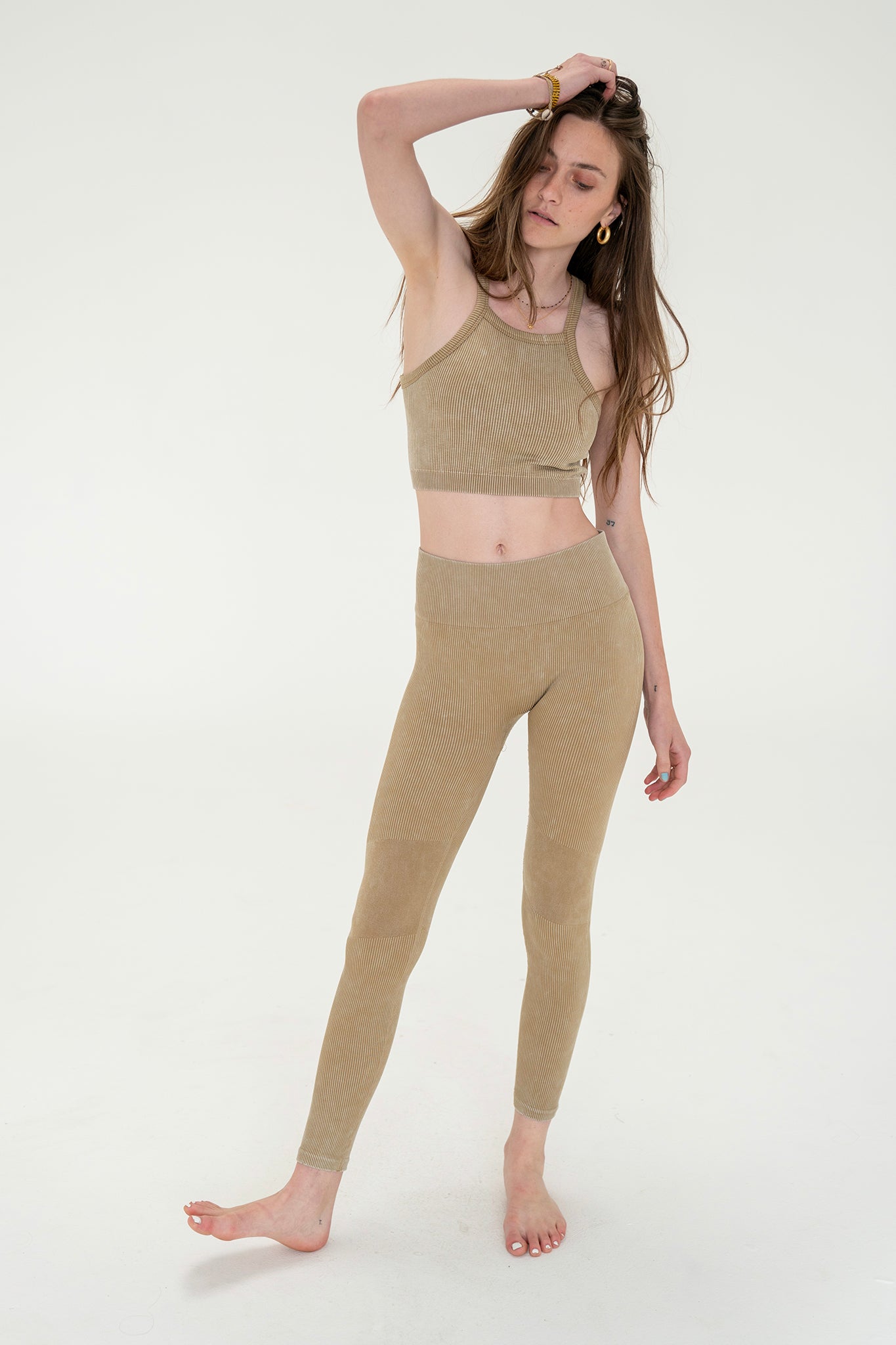 View 4 of Mono Ribbed Cropped Tank, a Tops from Larrea Cove. Detail: .