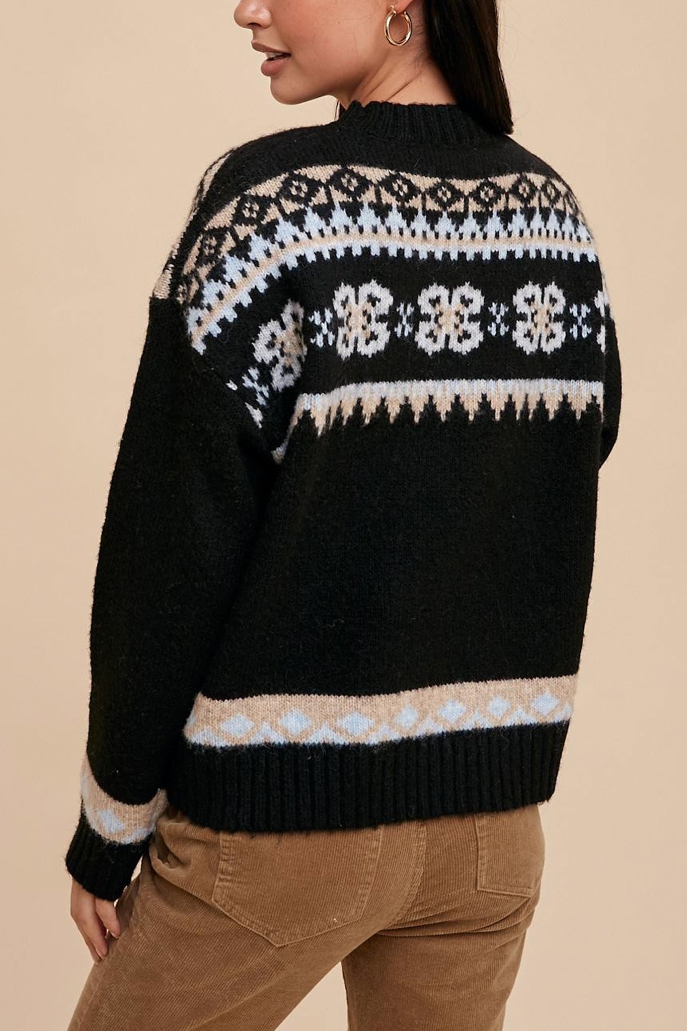 Moonshine Fair Isle Crewneck Sweater in Black