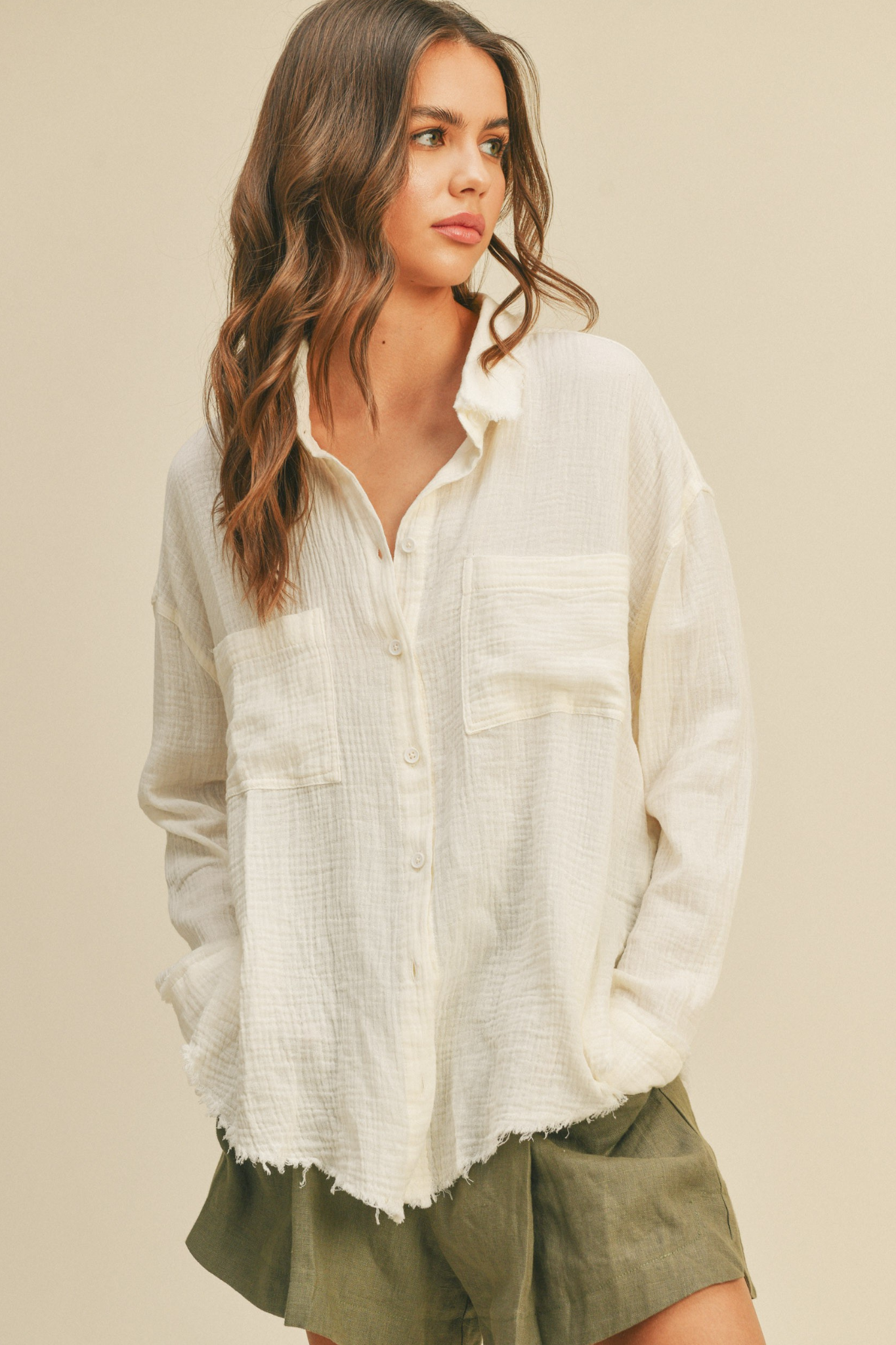Oatie Buttondown in Cream