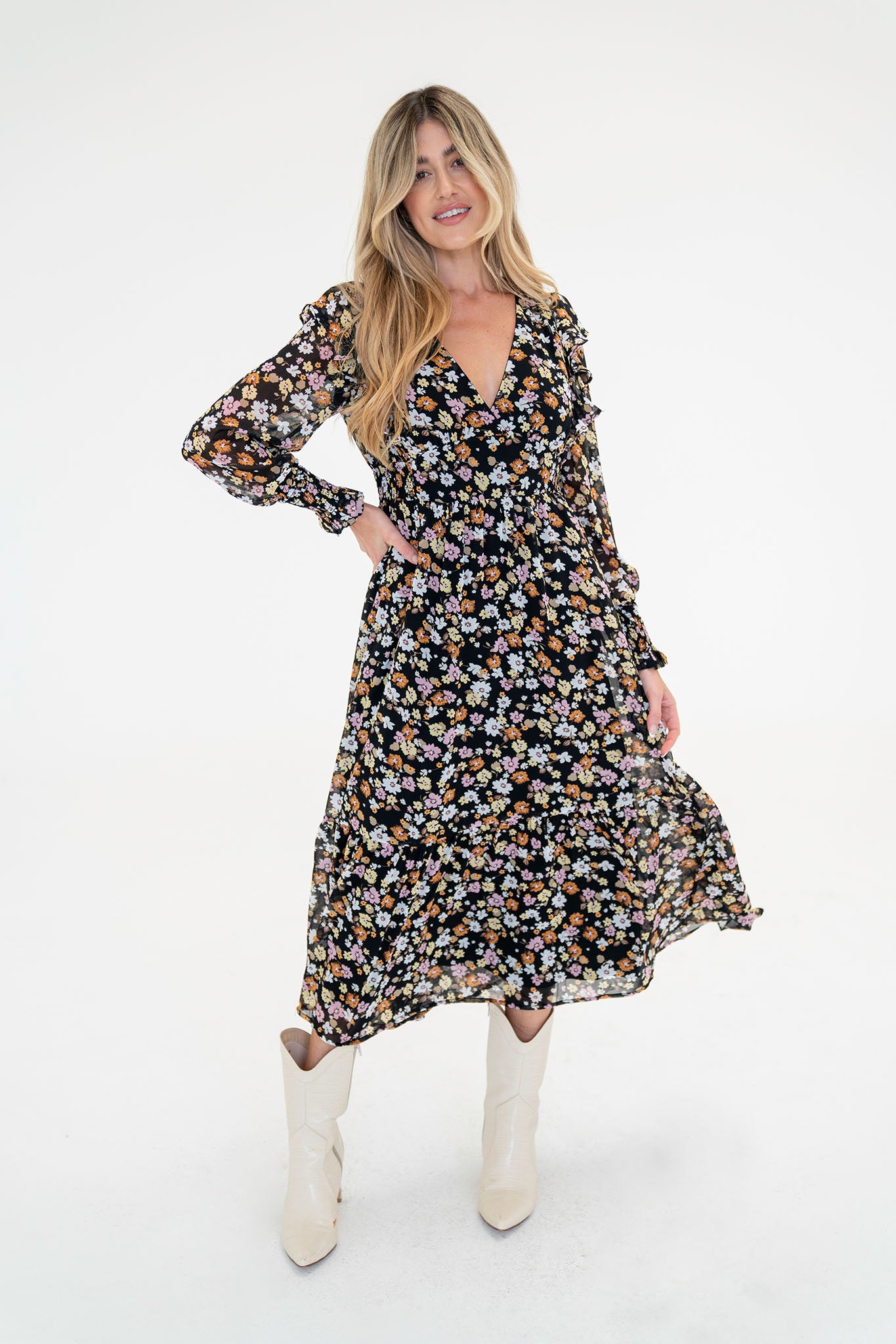 View 2 of Pansies Floral Midi Dress, a Dresses from Larrea Cove. Detail: .