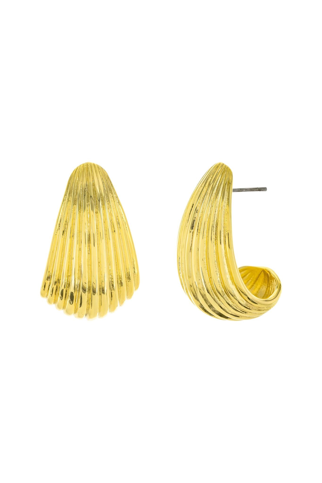 Golden ribbed hoop earrings, a must-have from Larrea Cove's jewelry collection, embodying effortless boho coastal elegance.