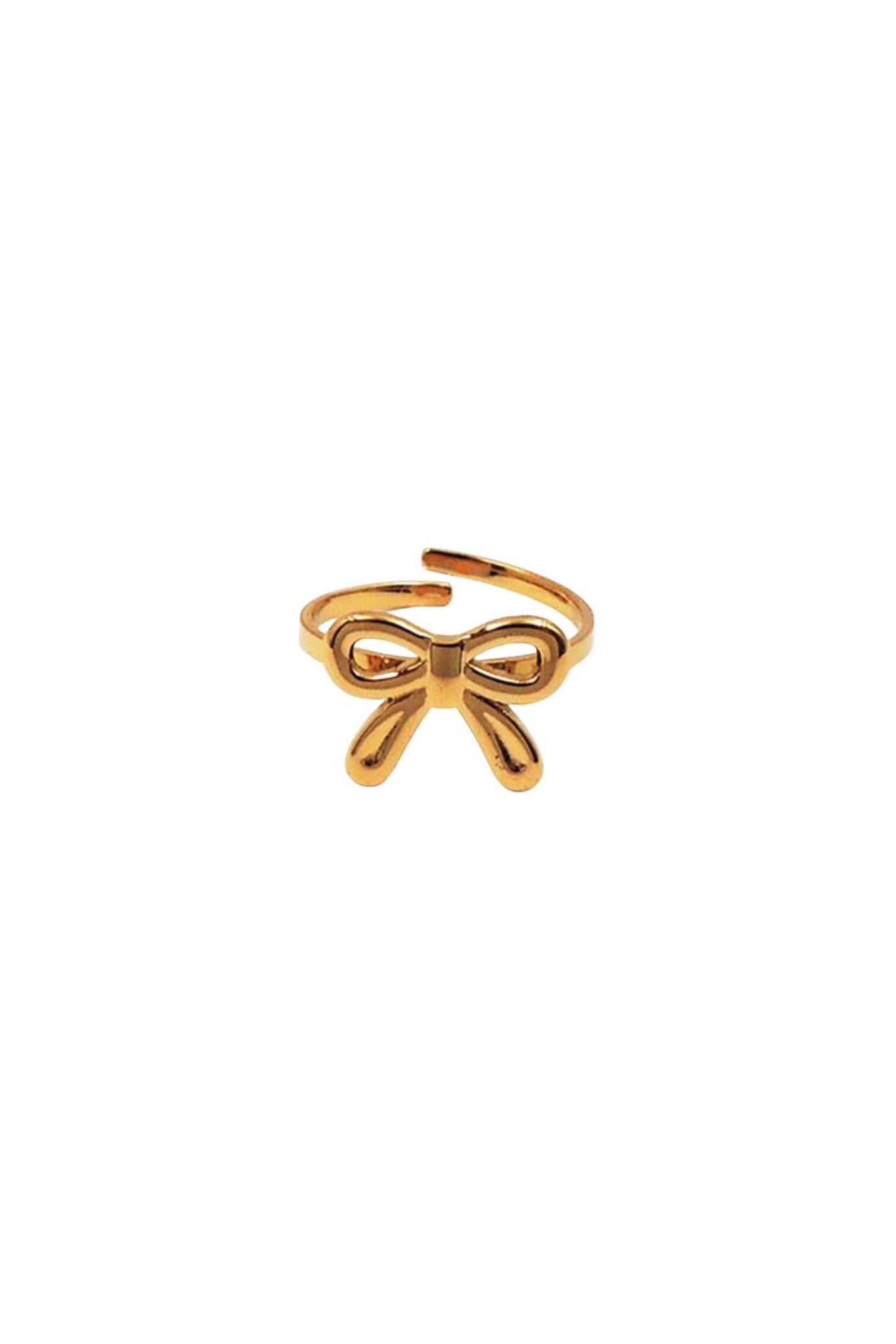 Delicately crafted gold ribbon bow adjustable ring from Larrea Cove's jewelry collection, offering a boho coastal charm.