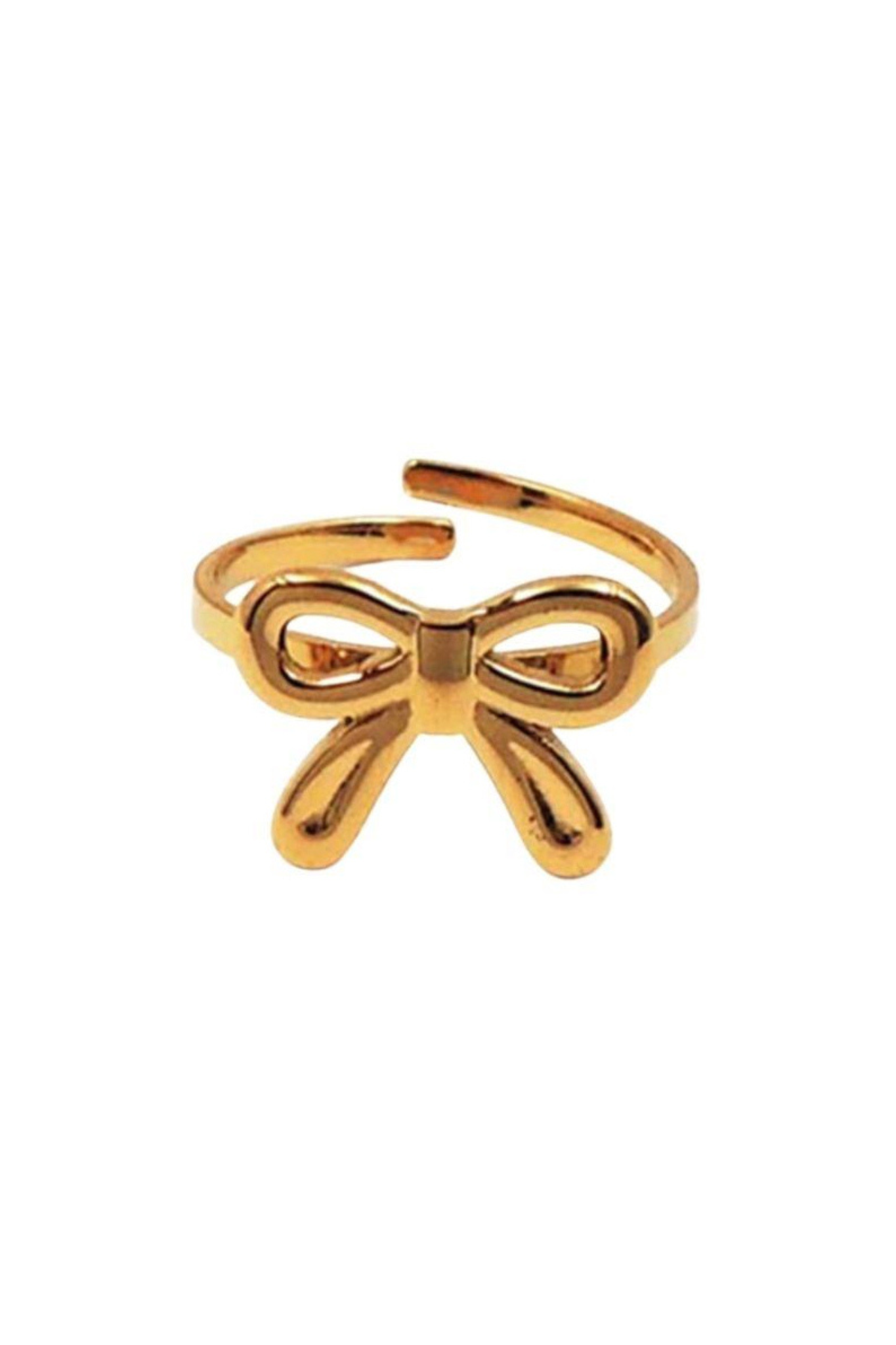 Delicate gold ribbon bow adjustable ring exudes elegance, perfect for boho accessories collection by Larrea Cove.