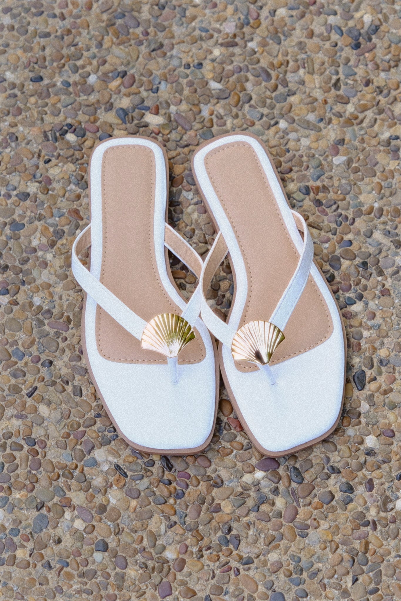 Shell Flat Sandals in White