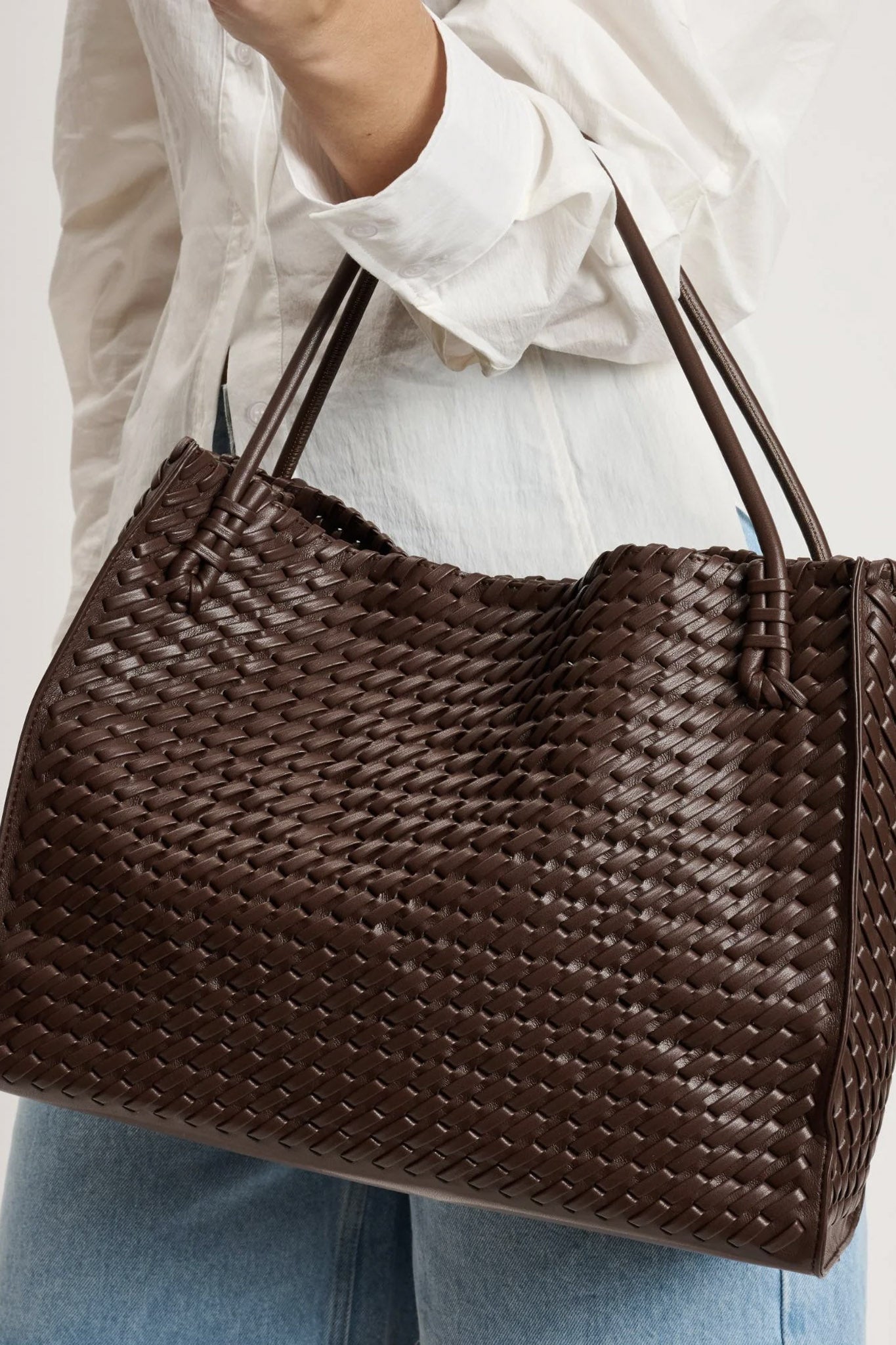 Sloane Woven Tote Bag in Chocolate