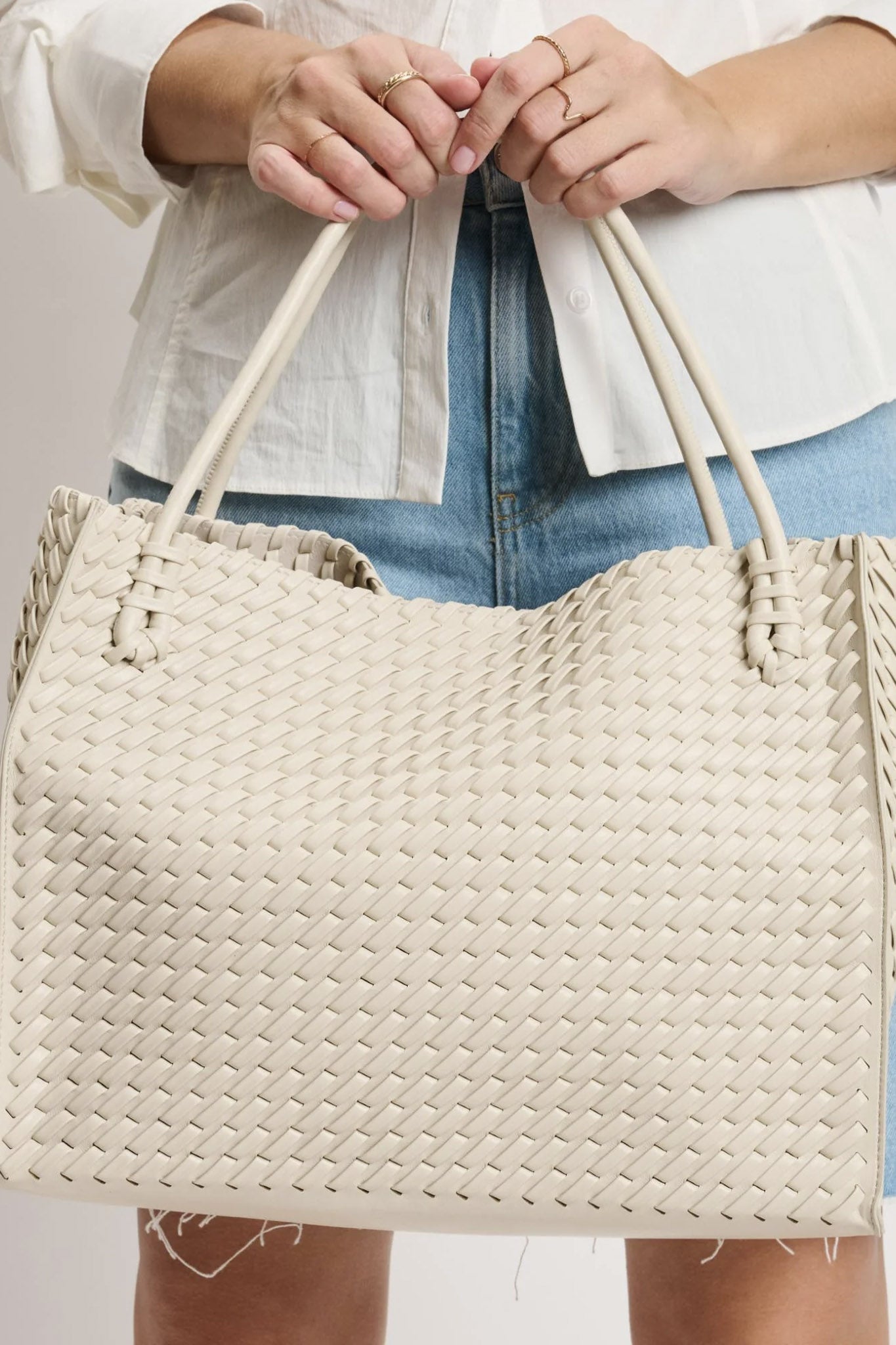 Sloane Woven Tote Bag in Cream